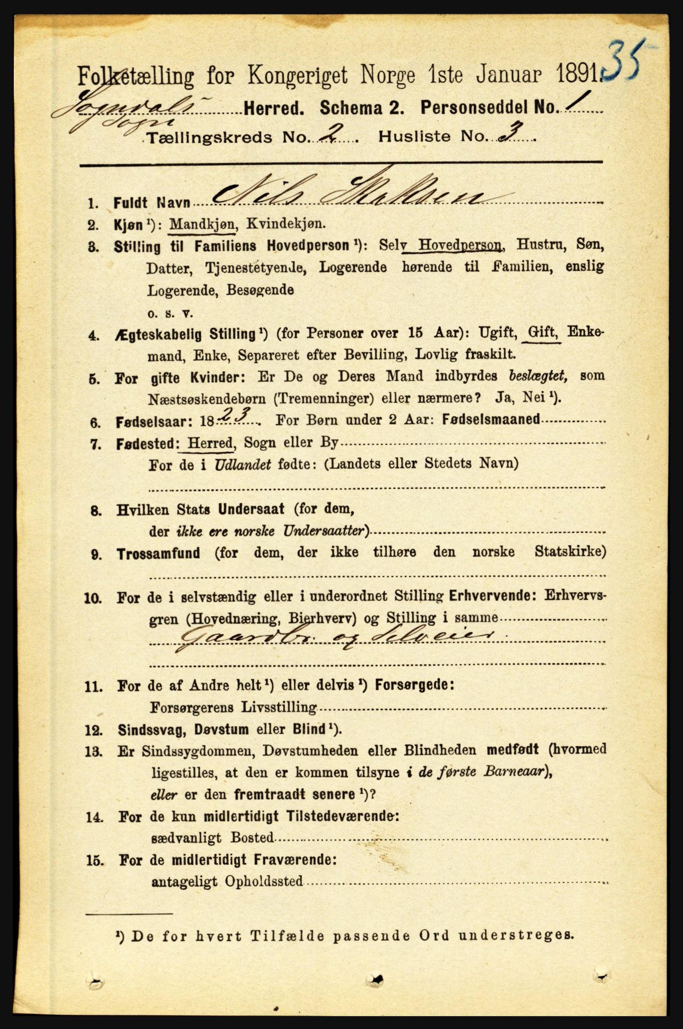 RA, 1891 census for 1420 Sogndal, 1891, p. 601