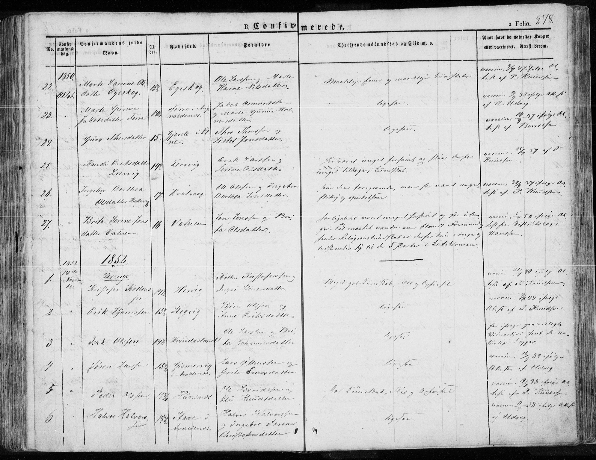 Tysvær sokneprestkontor, SAST/A -101864/H/Ha/Haa/L0001: Parish register (official) no. A 1.1, 1831-1856, p. 278