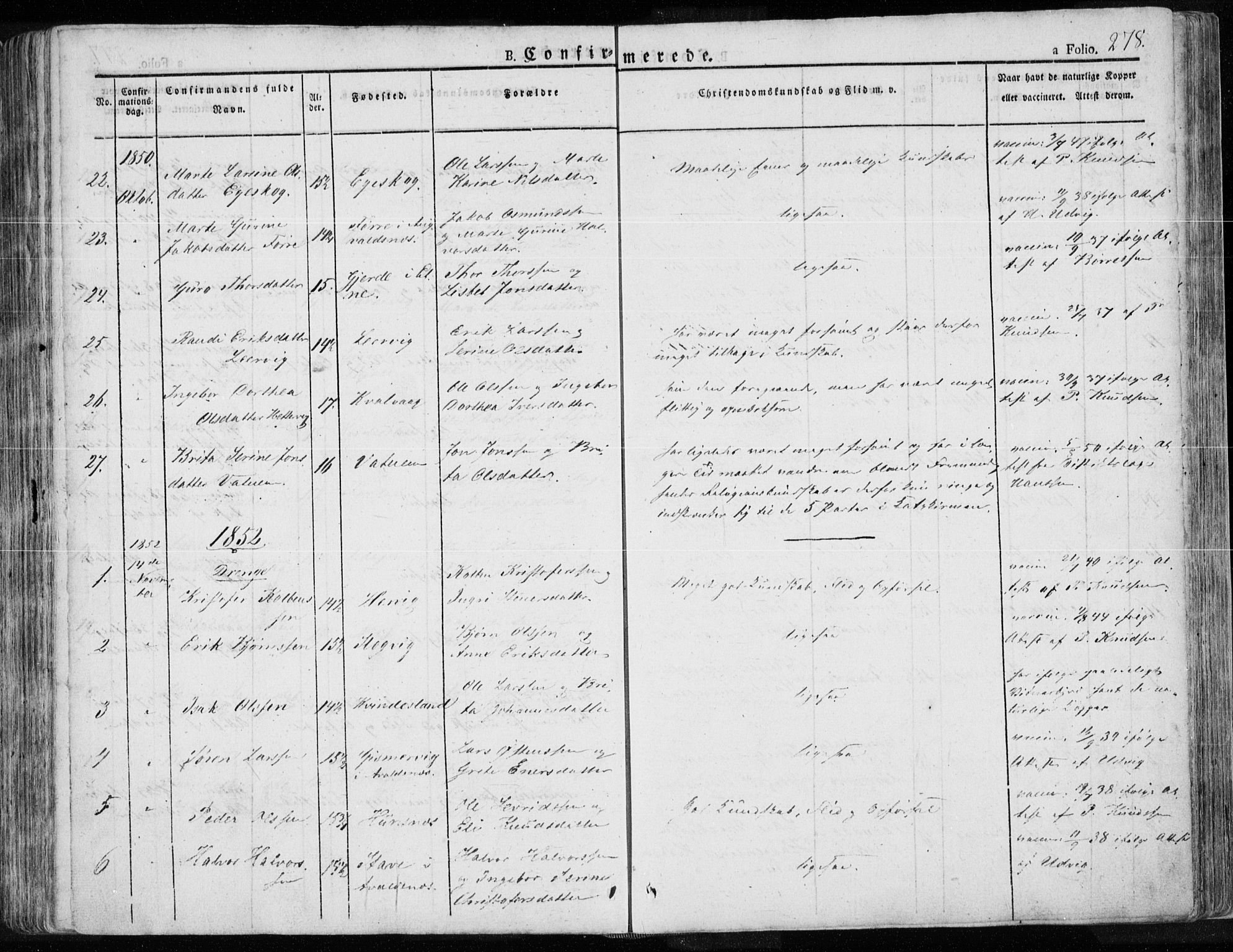 Tysvær sokneprestkontor, AV/SAST-A -101864/H/Ha/Haa/L0001: Parish register (official) no. A 1.1, 1831-1856, p. 278