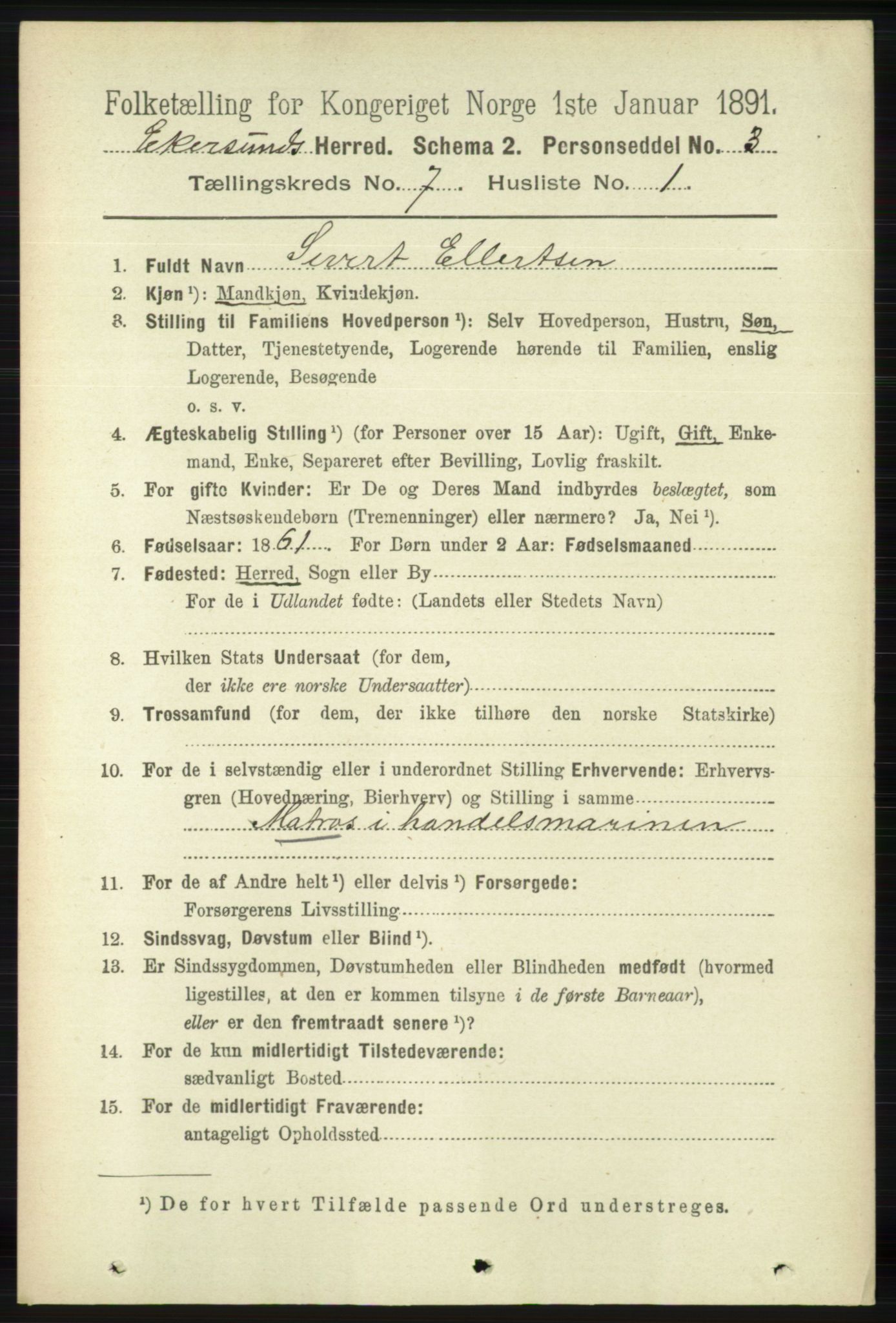 RA, 1891 census for 1116 Eigersund herred, 1891, p. 2833