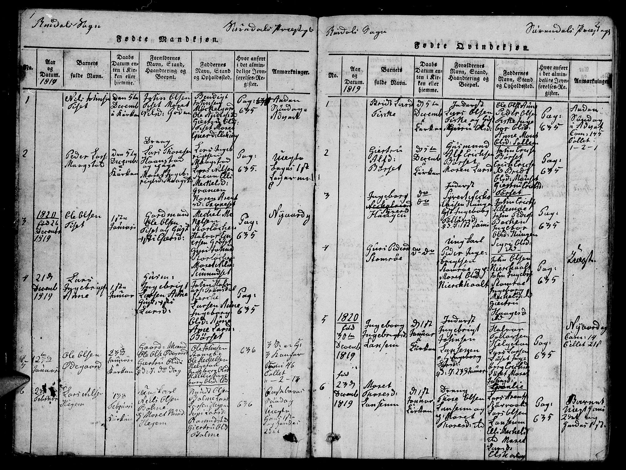 Ministerialprotokoller, klokkerbøker og fødselsregistre - Møre og Romsdal, AV/SAT-A-1454/595/L1050: Parish register (copy) no. 595C02, 1819-1834, p. 1-2