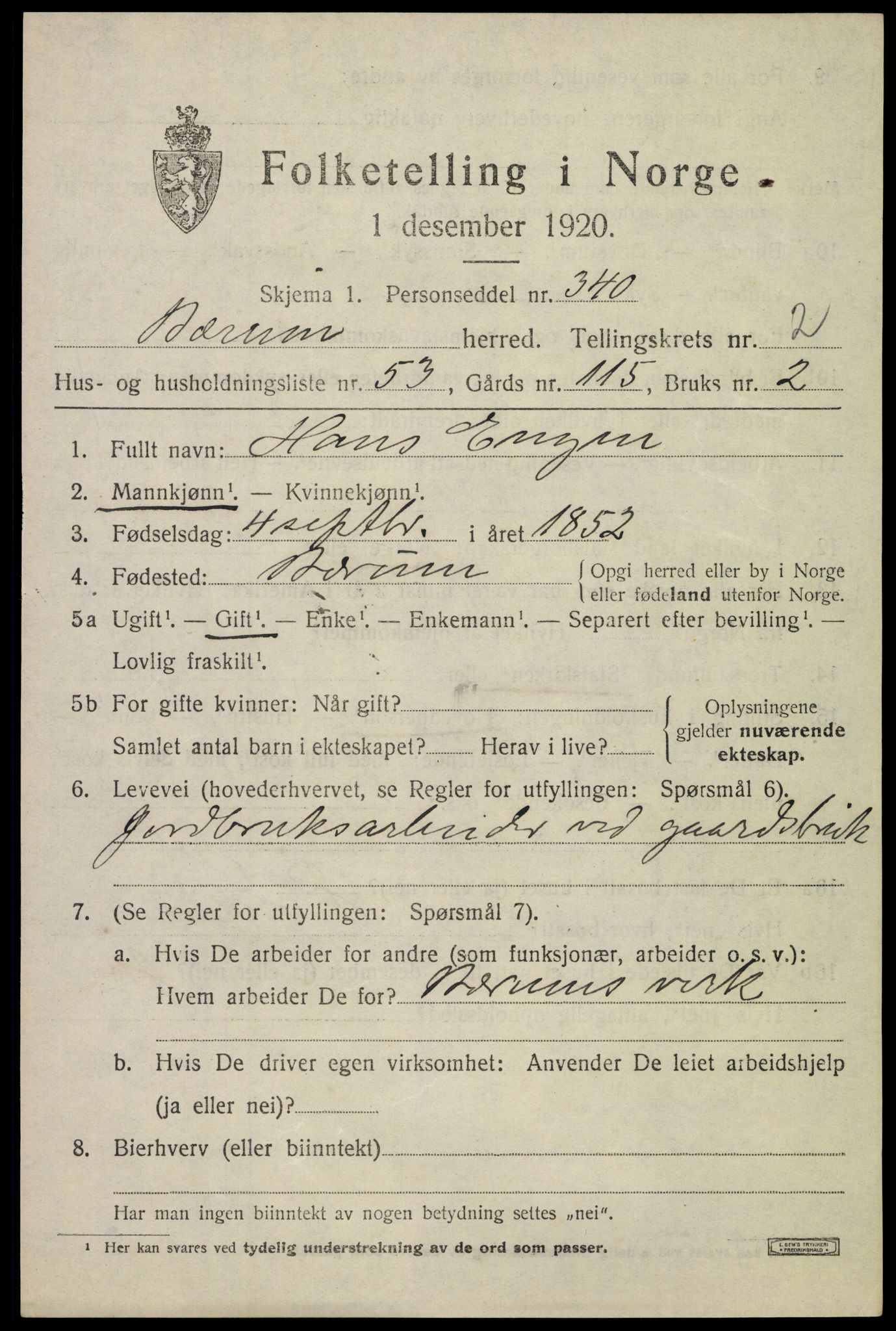 SAO, 1920 census for Bærum, 1920, p. 7232