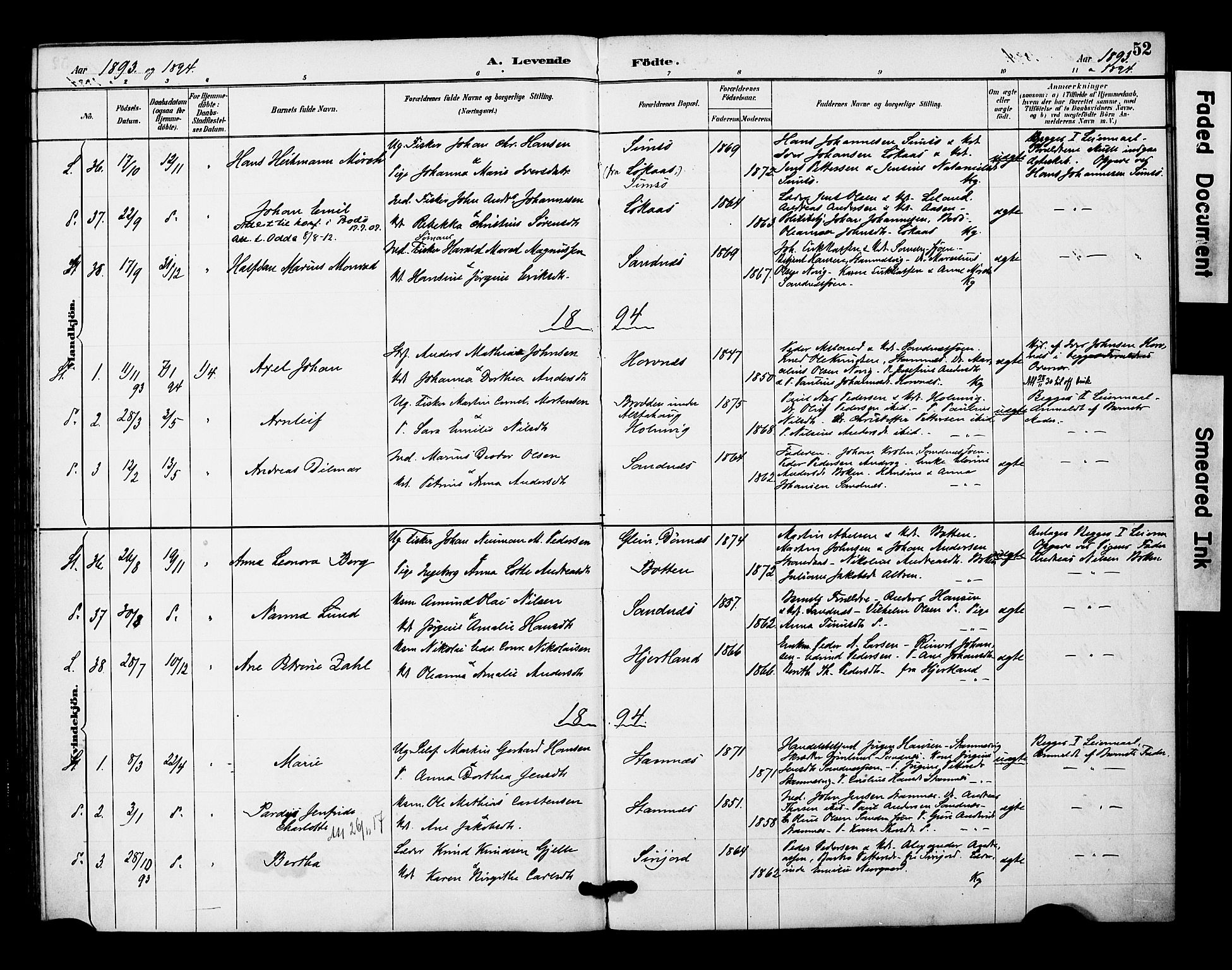 Ministerialprotokoller, klokkerbøker og fødselsregistre - Nordland, AV/SAT-A-1459/831/L0471: Parish register (official) no. 831A02, 1886-1901, p. 52