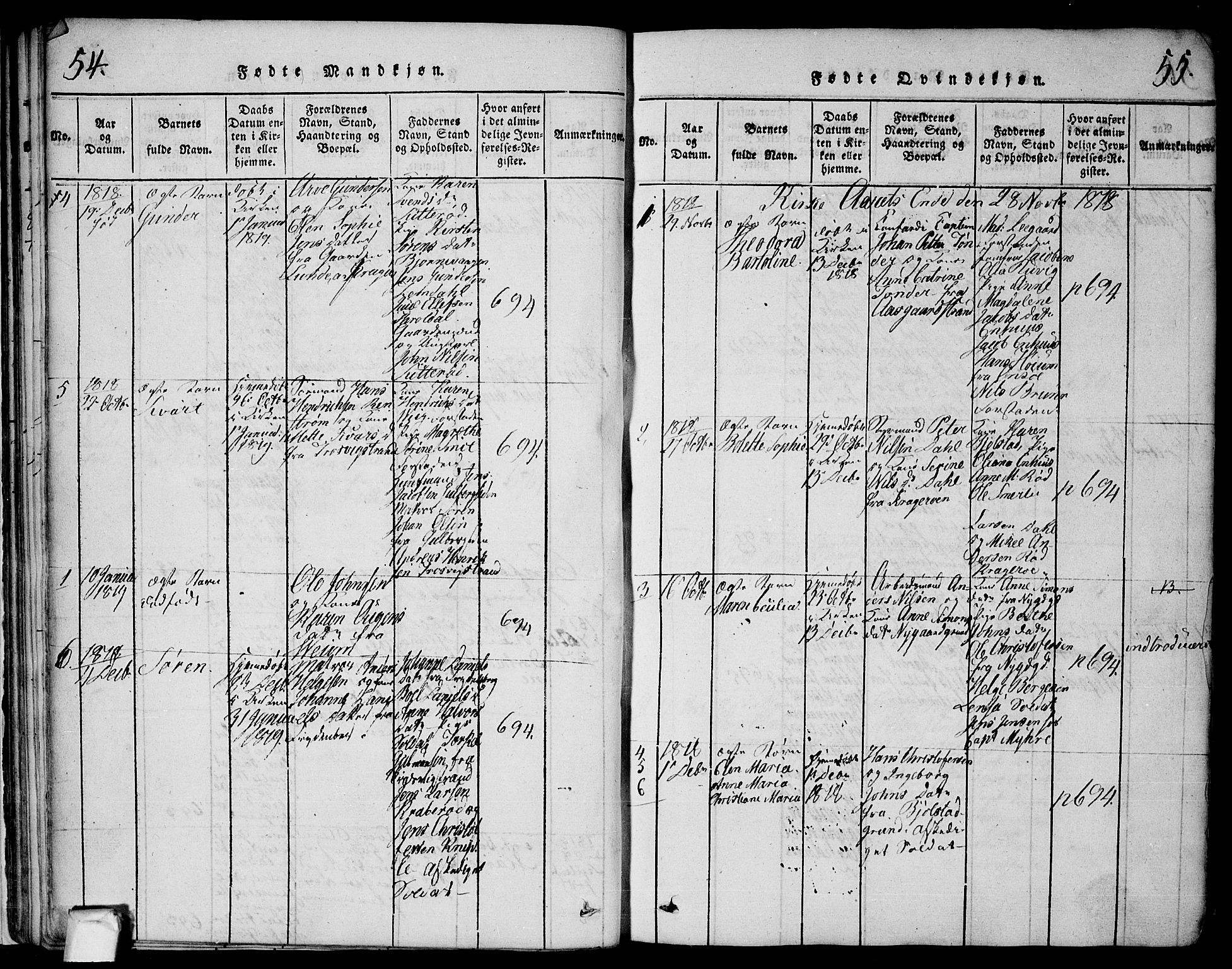 Glemmen prestekontor Kirkebøker, SAO/A-10908/F/Fa/L0004: Parish register (official) no. 4, 1816-1838, p. 54-55