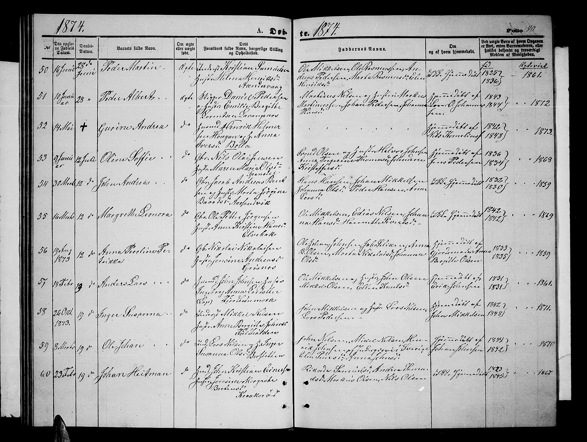 Ibestad sokneprestembete, SATØ/S-0077/H/Ha/Hab/L0006klokker: Parish register (copy) no. 6, 1871-1879, p. 40