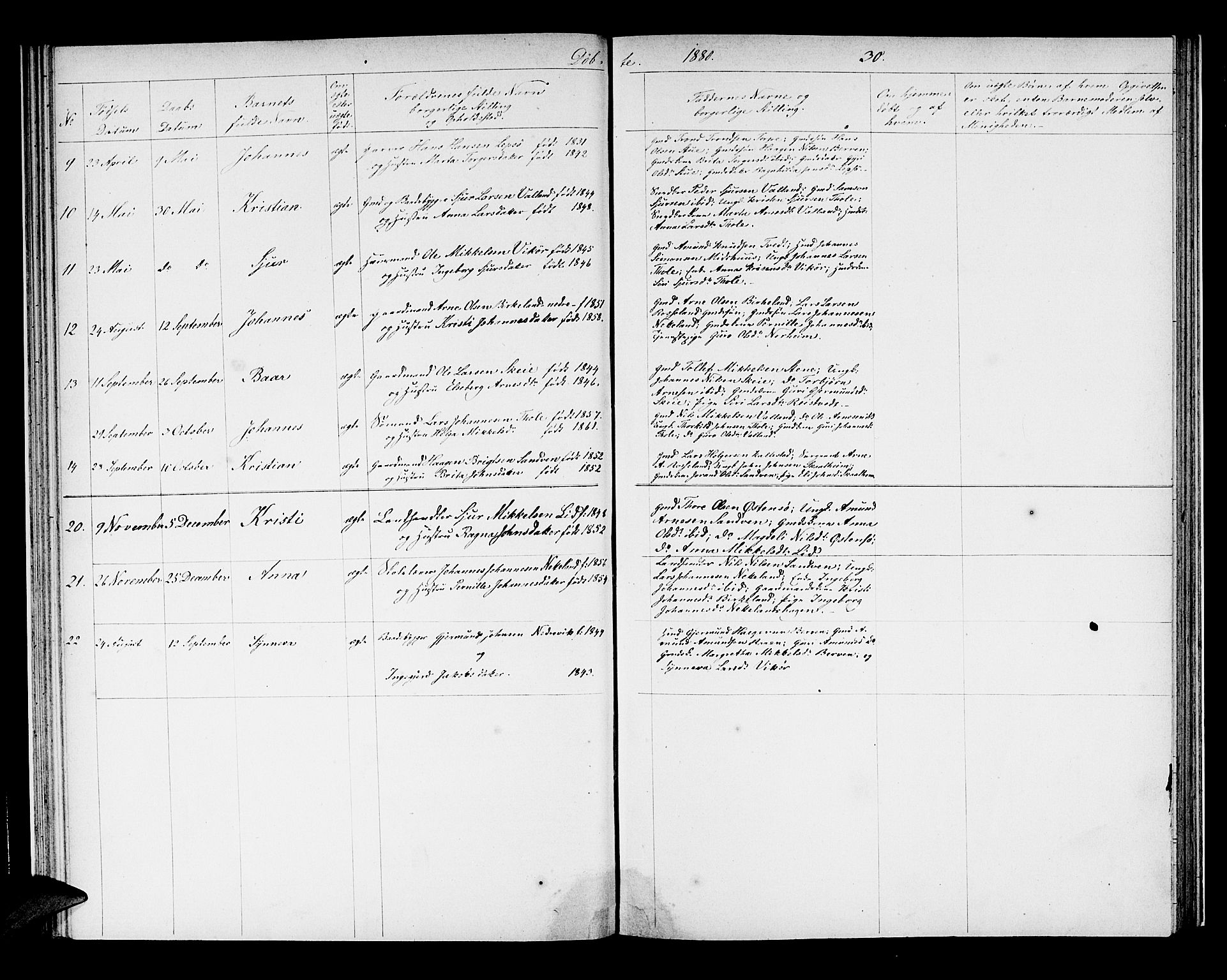 Kvam sokneprestembete, AV/SAB-A-76201/H/Hab: Parish register (copy) no. B 2, 1870-1883, p. 30