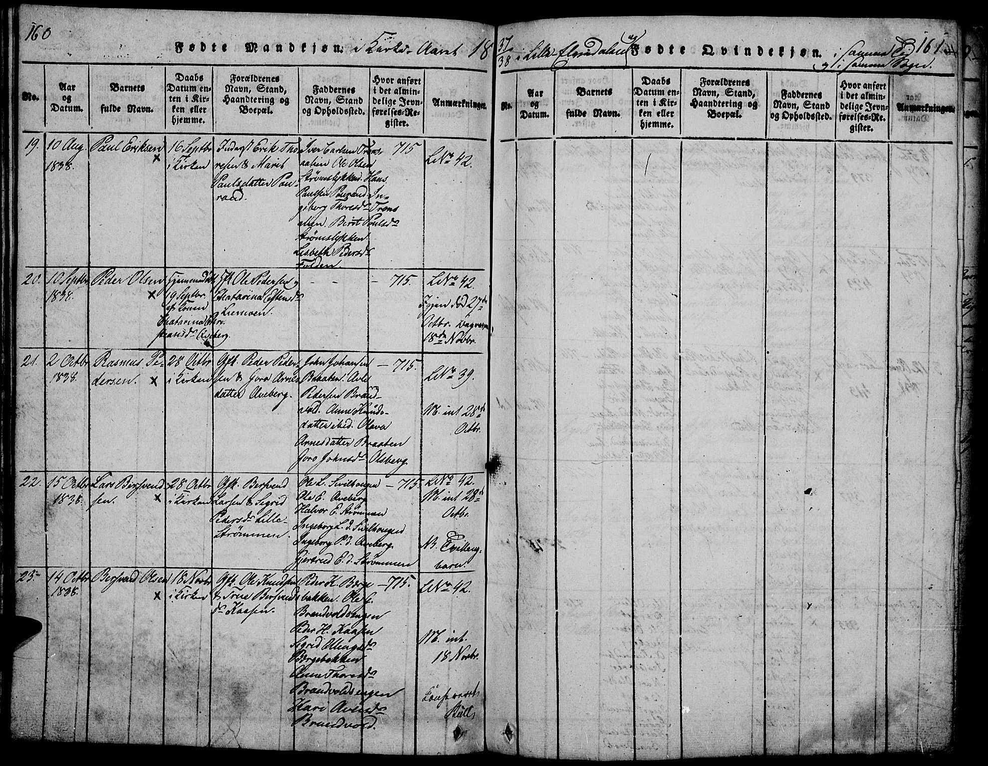 Tynset prestekontor, SAH/PREST-058/H/Ha/Hab/L0002: Parish register (copy) no. 2, 1814-1862, p. 160-161