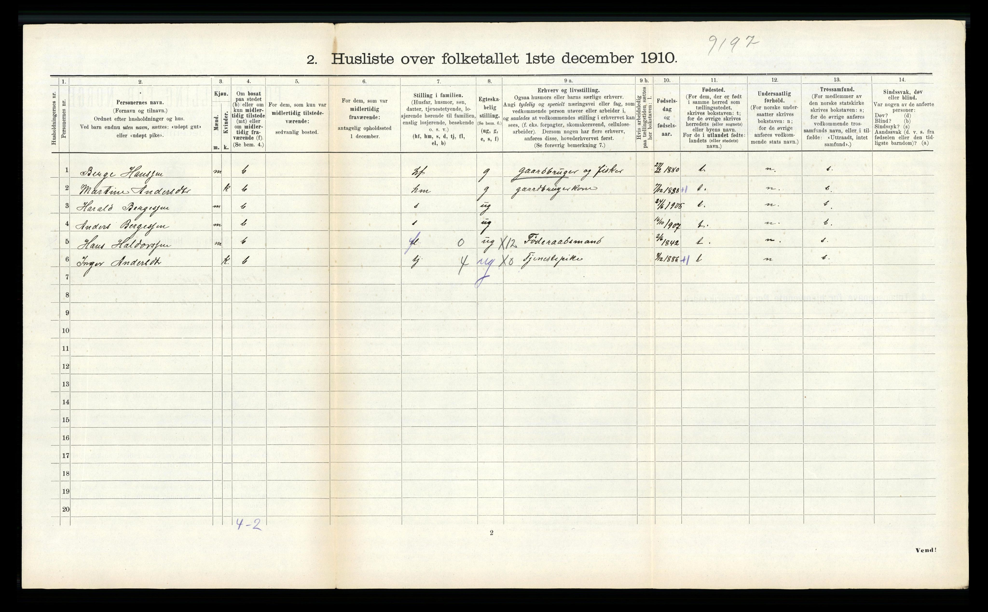 RA, 1910 census for Nord-Vågsøy, 1910, p. 90