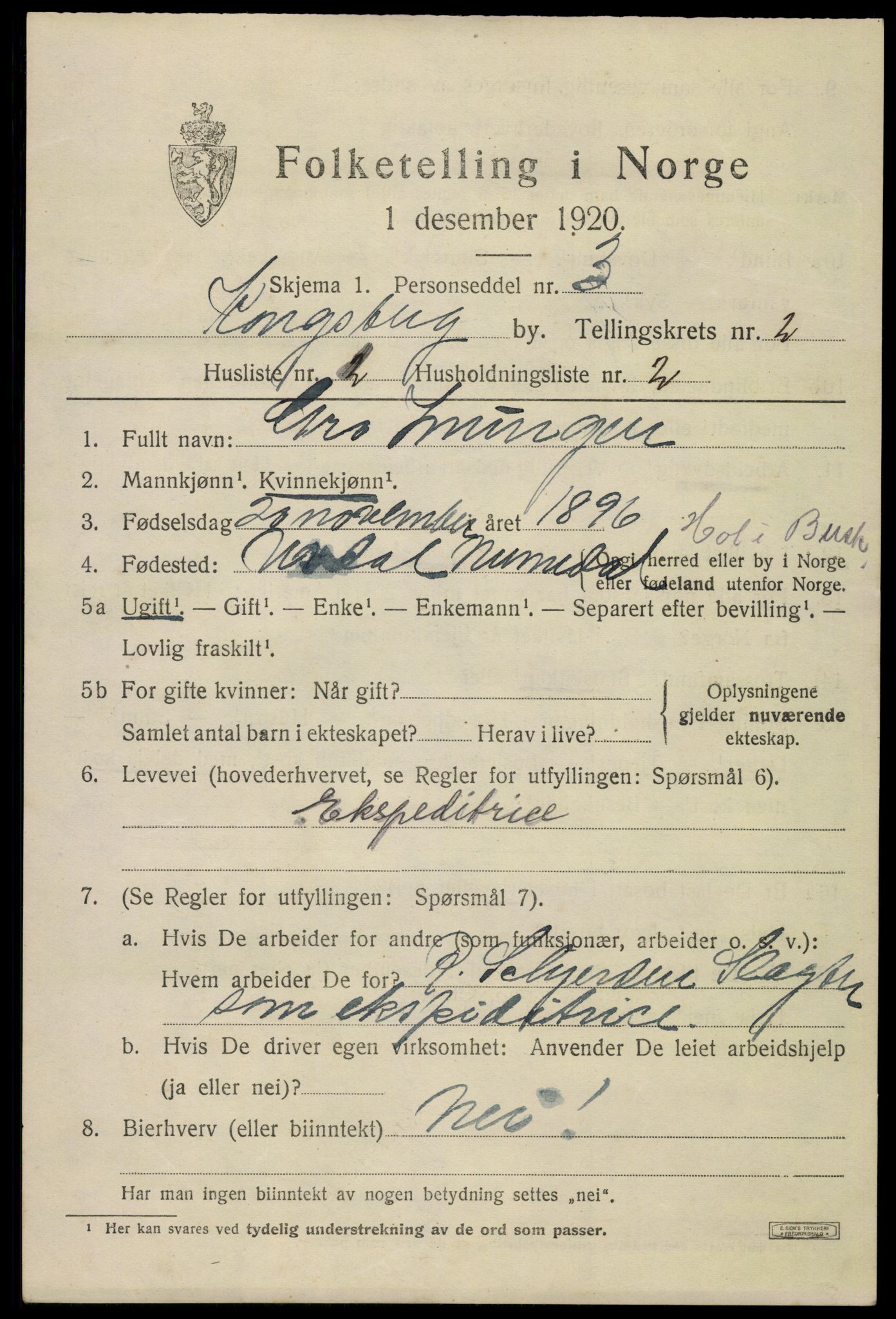 SAKO, 1920 census for Kongsberg, 1920, p. 6780