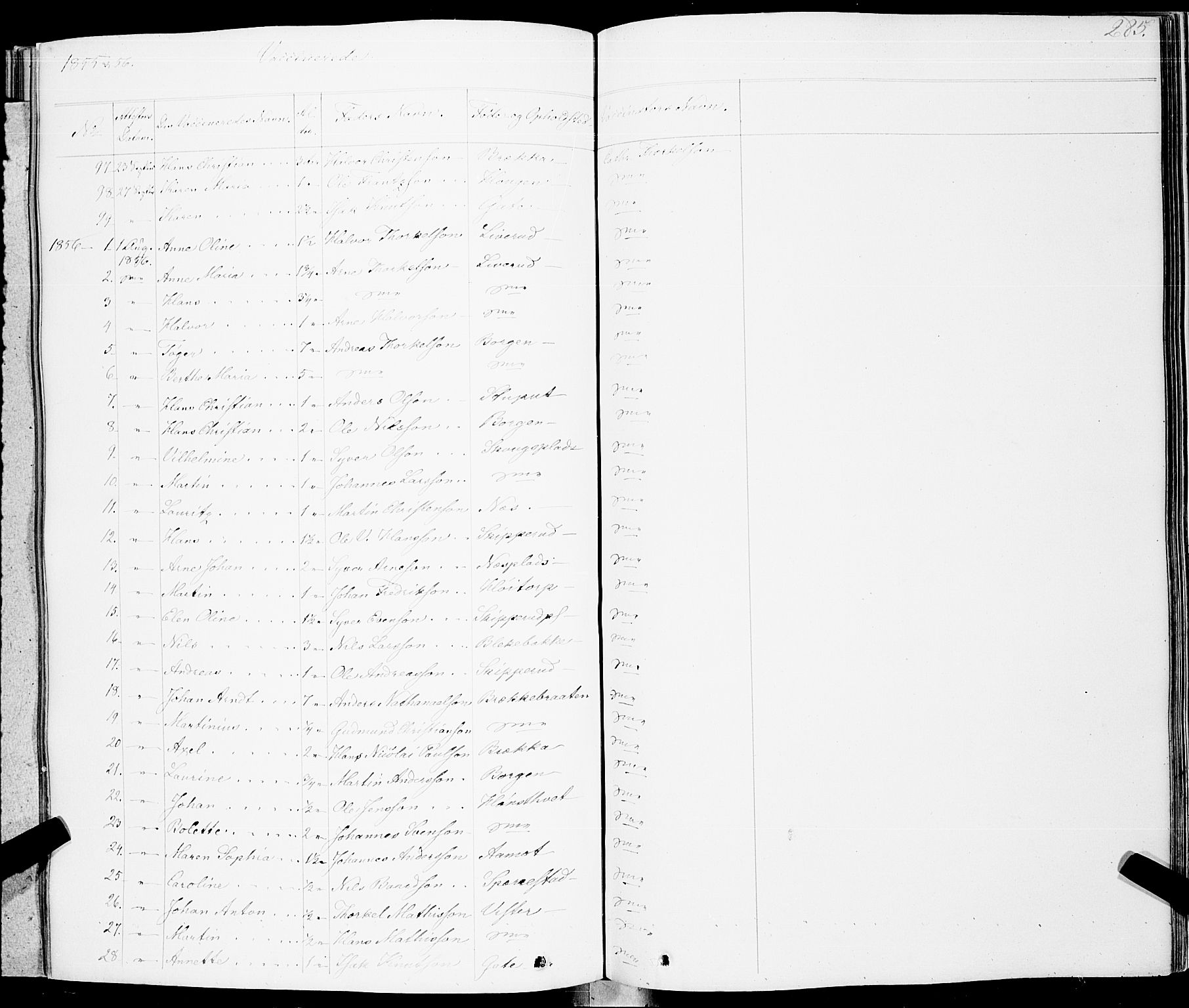 Skiptvet prestekontor Kirkebøker, AV/SAO-A-20009/F/Fa/L0006: Parish register (official) no. 6, 1839-1860, p. 285