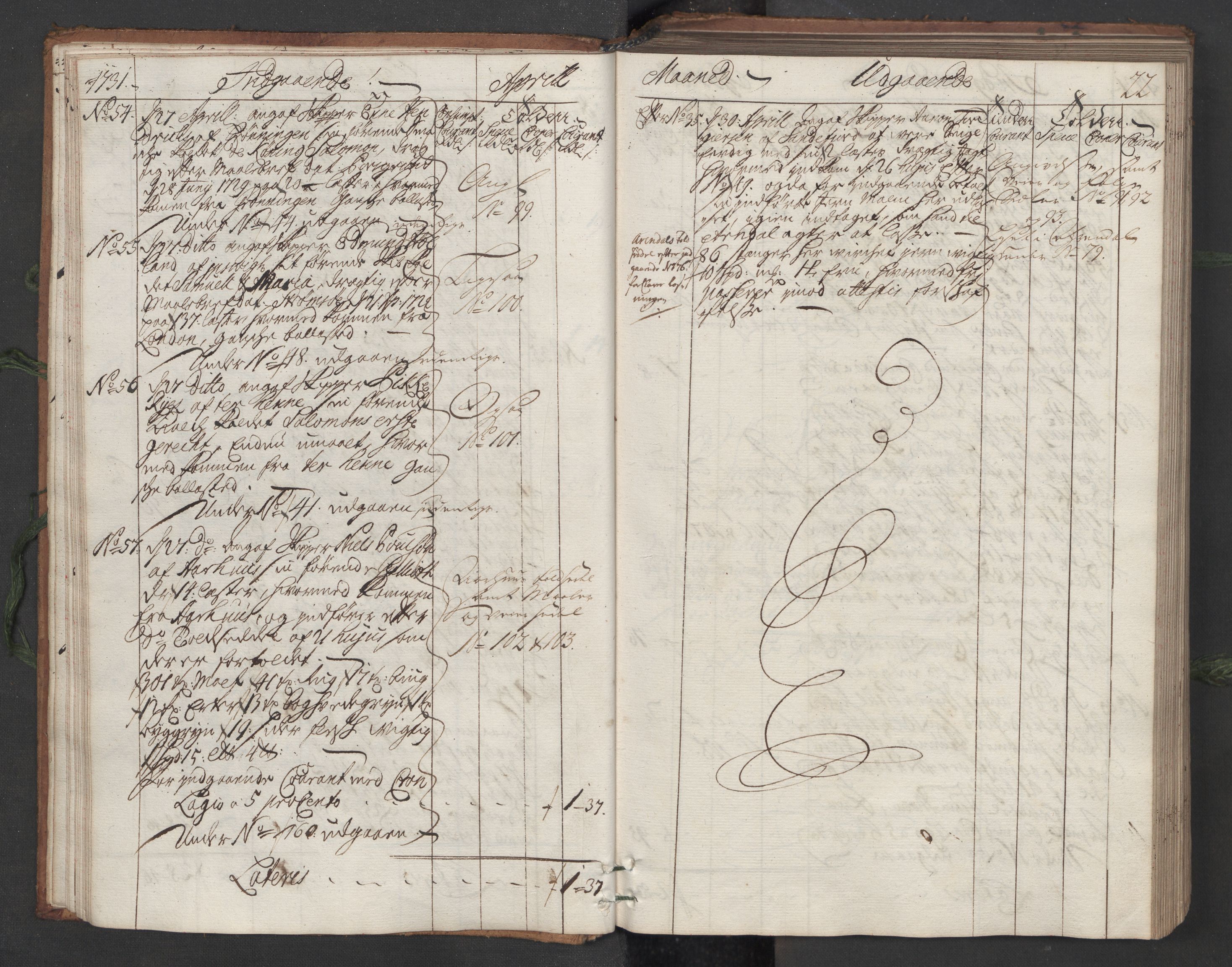 Generaltollkammeret, tollregnskaper, AV/RA-EA-5490/R12/L0007/0001: Tollregnskaper Langesund / Hovedtollbok, 1731, p. 21b-22a