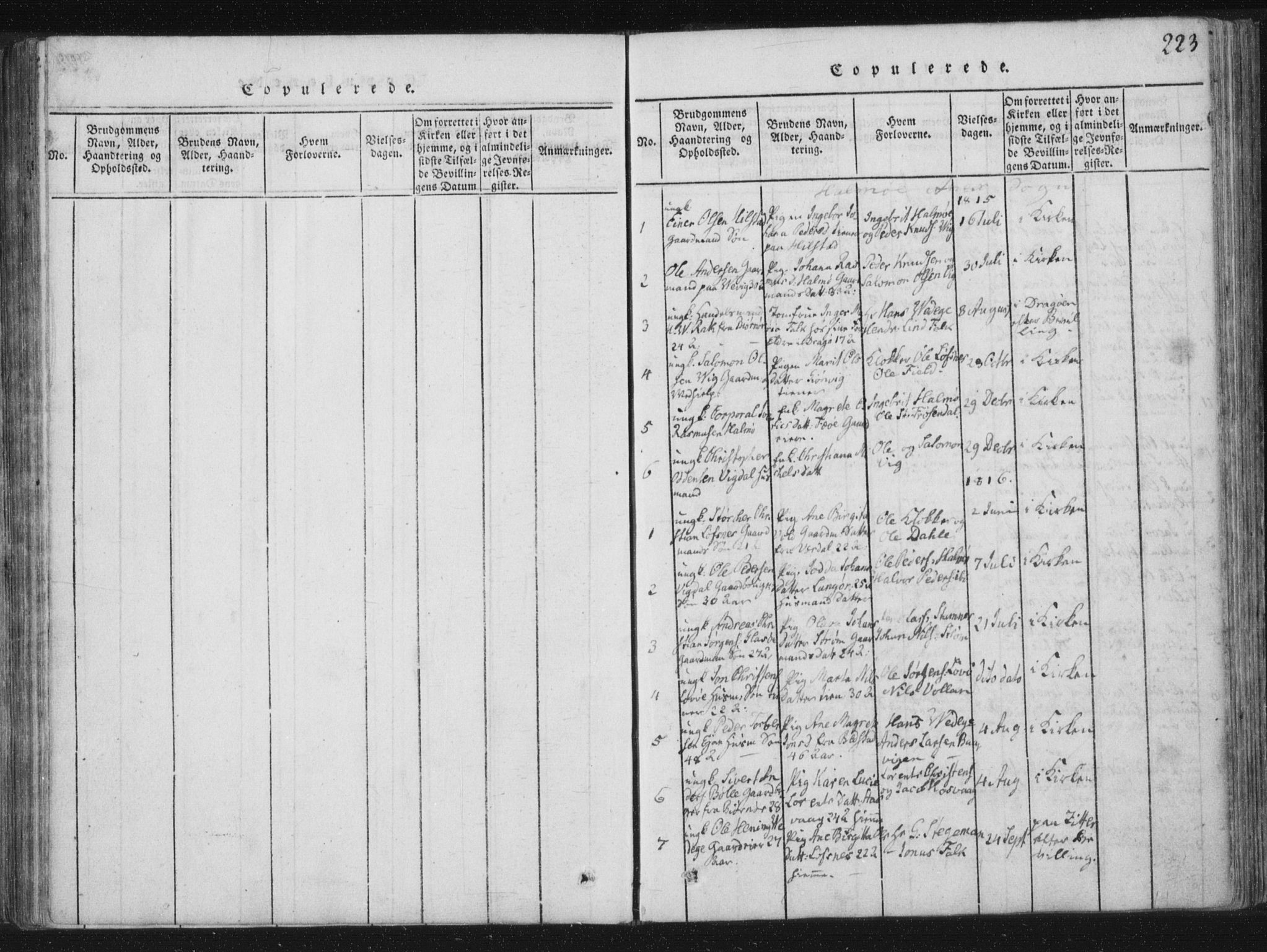 Ministerialprotokoller, klokkerbøker og fødselsregistre - Nord-Trøndelag, SAT/A-1458/773/L0609: Parish register (official) no. 773A03 /3, 1815-1830, p. 223