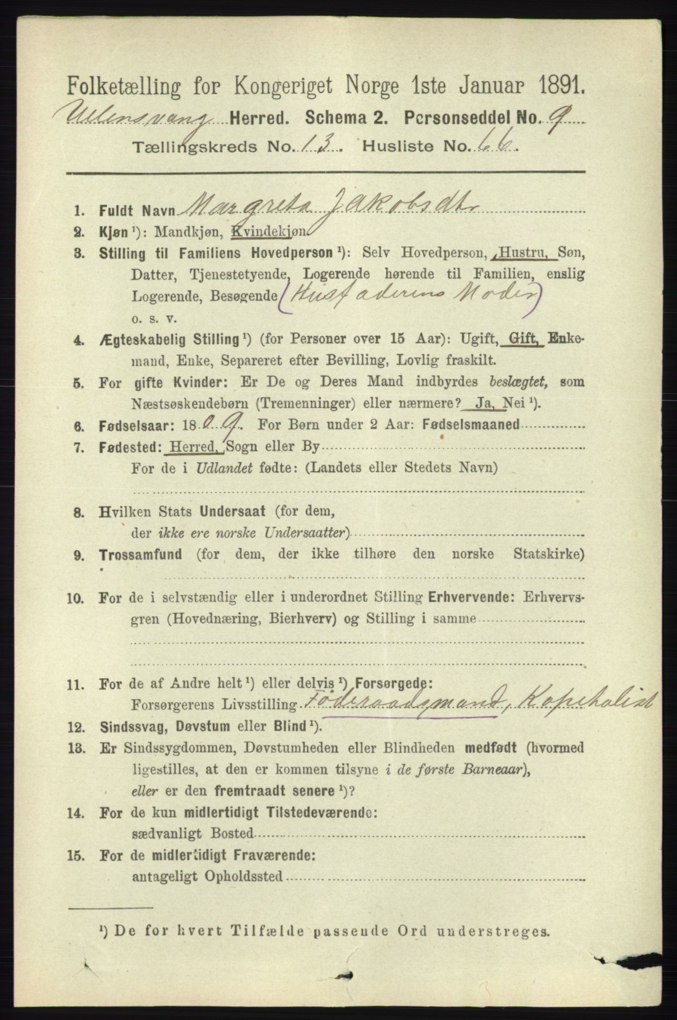 RA, 1891 census for 1230 Ullensvang, 1891, p. 5489