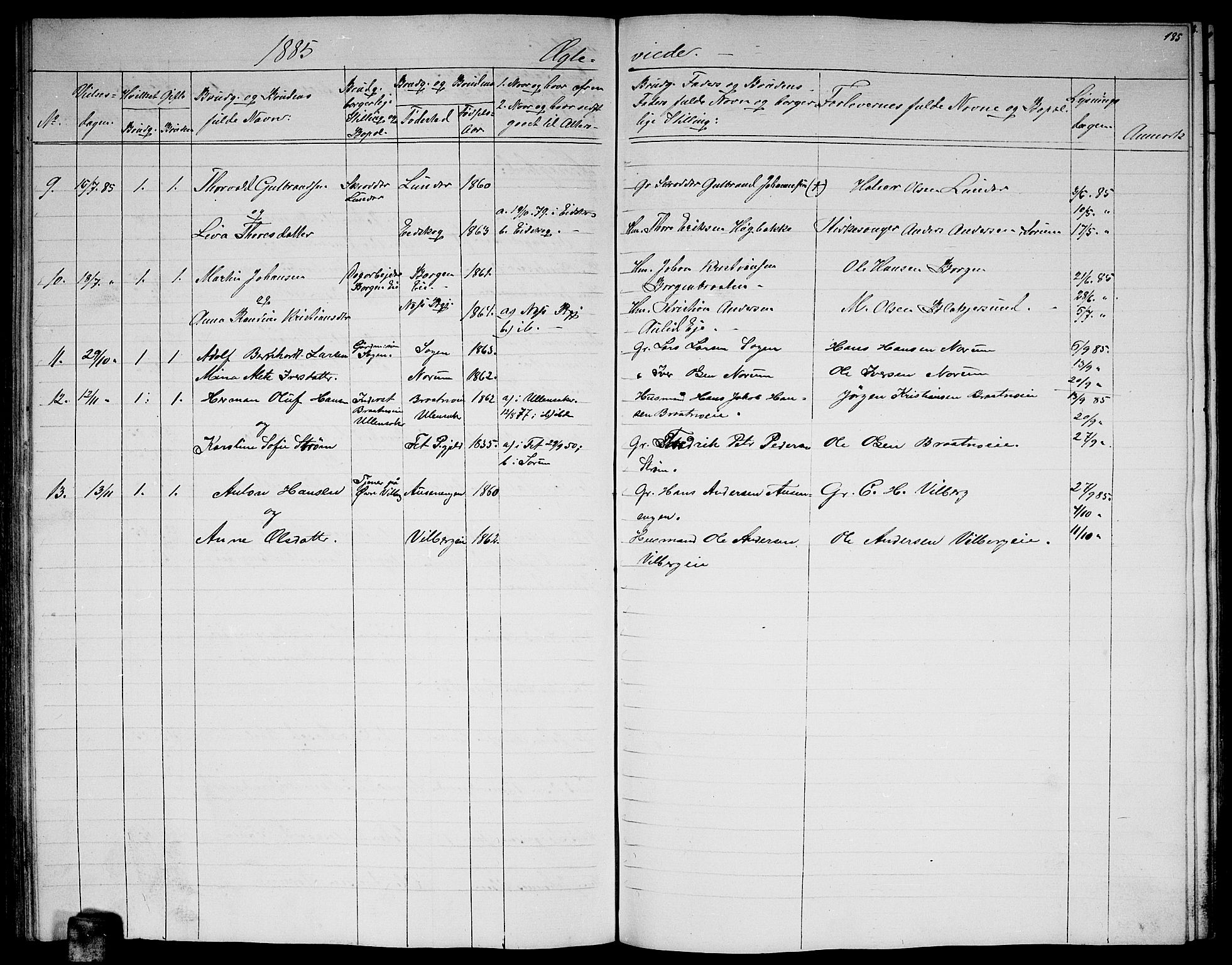 Sørum prestekontor Kirkebøker, AV/SAO-A-10303/G/Ga/L0004: Parish register (copy) no. I 4, 1864-1885, p. 185