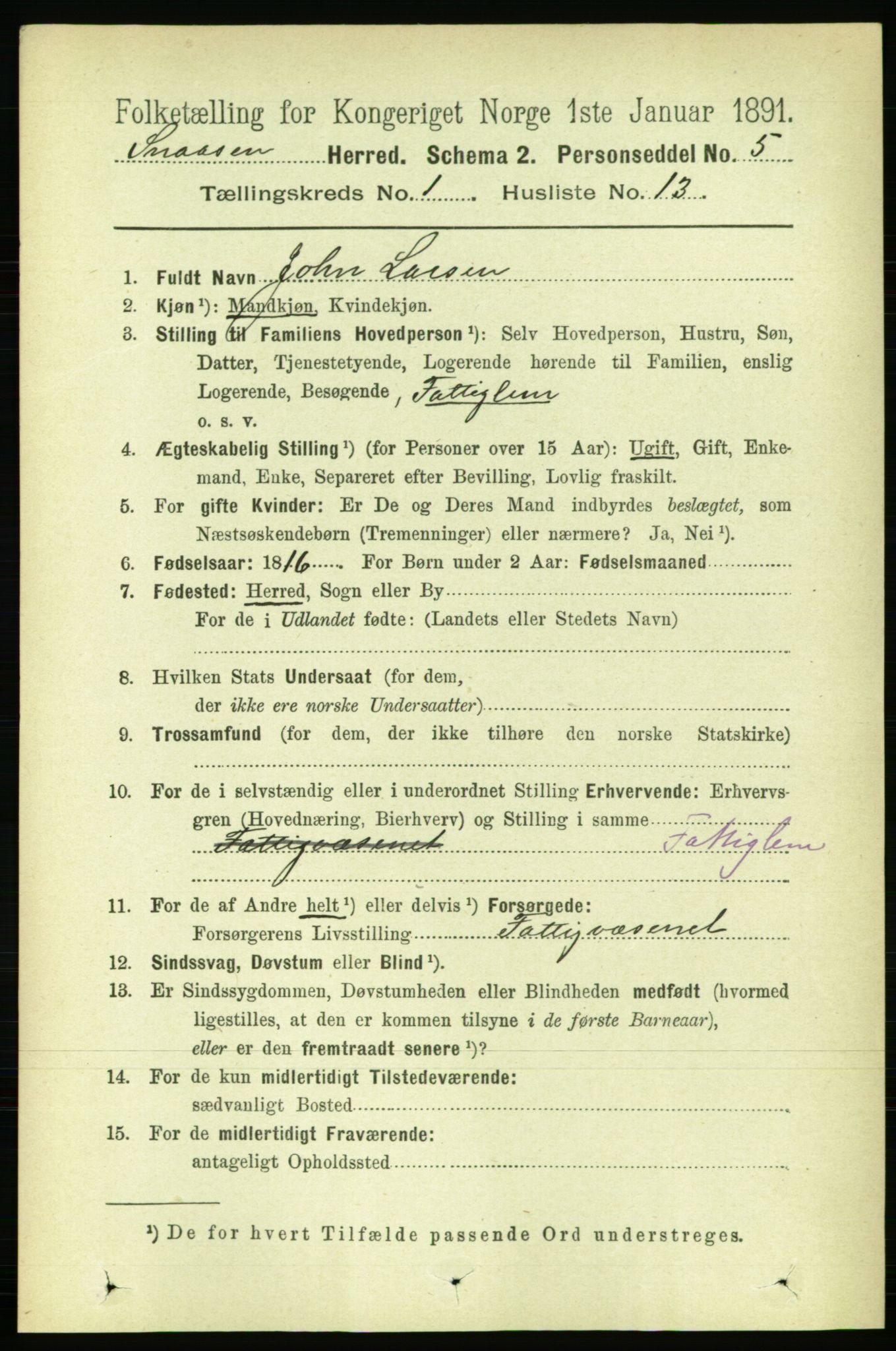 RA, 1891 census for 1736 Snåsa, 1891, p. 150