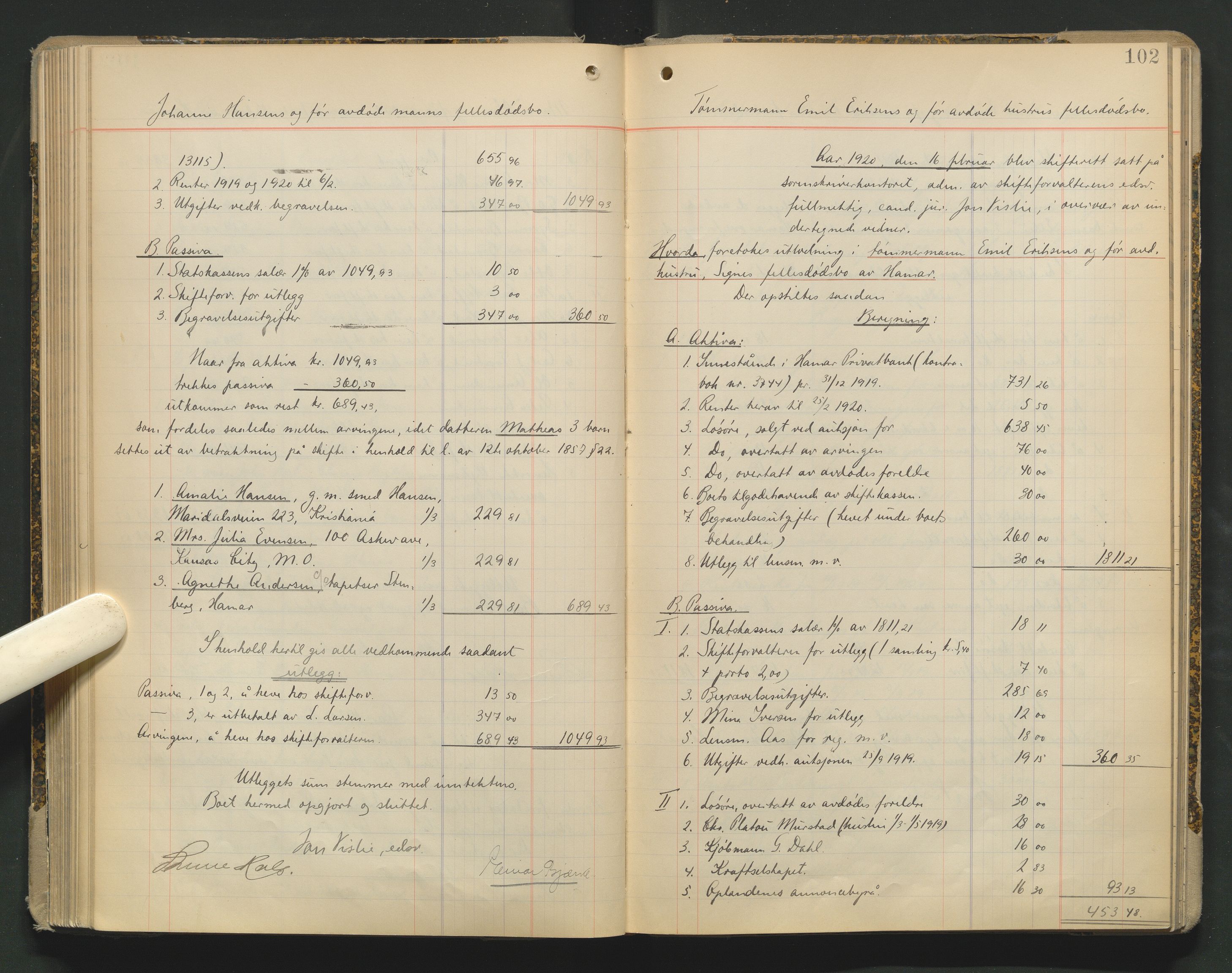 Sør-Hedmark sorenskriveri, AV/SAH-TING-014/J/Ja/Jag/L0002: Skifteutlodningsprotokoll - Hamar by, 1910-1924, p. 102