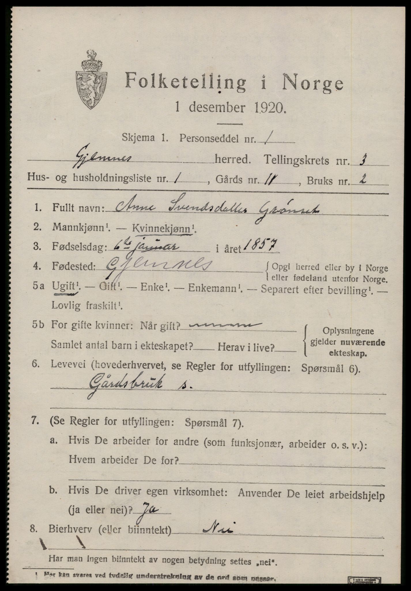 SAT, 1920 census for Gjemnes, 1920, p. 1202