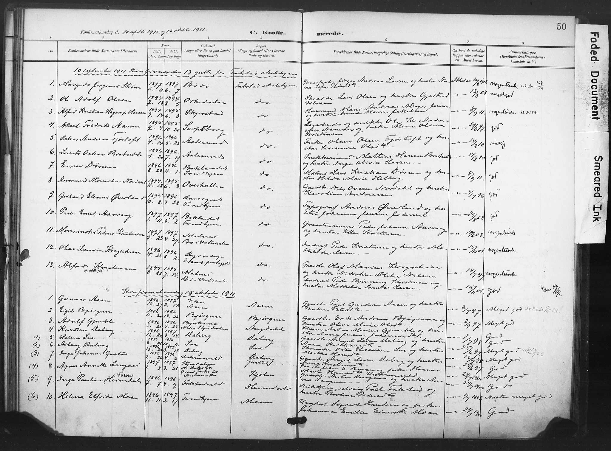 Ministerialprotokoller, klokkerbøker og fødselsregistre - Nord-Trøndelag, SAT/A-1458/719/L0179: Parish register (official) no. 719A02, 1901-1923, p. 50