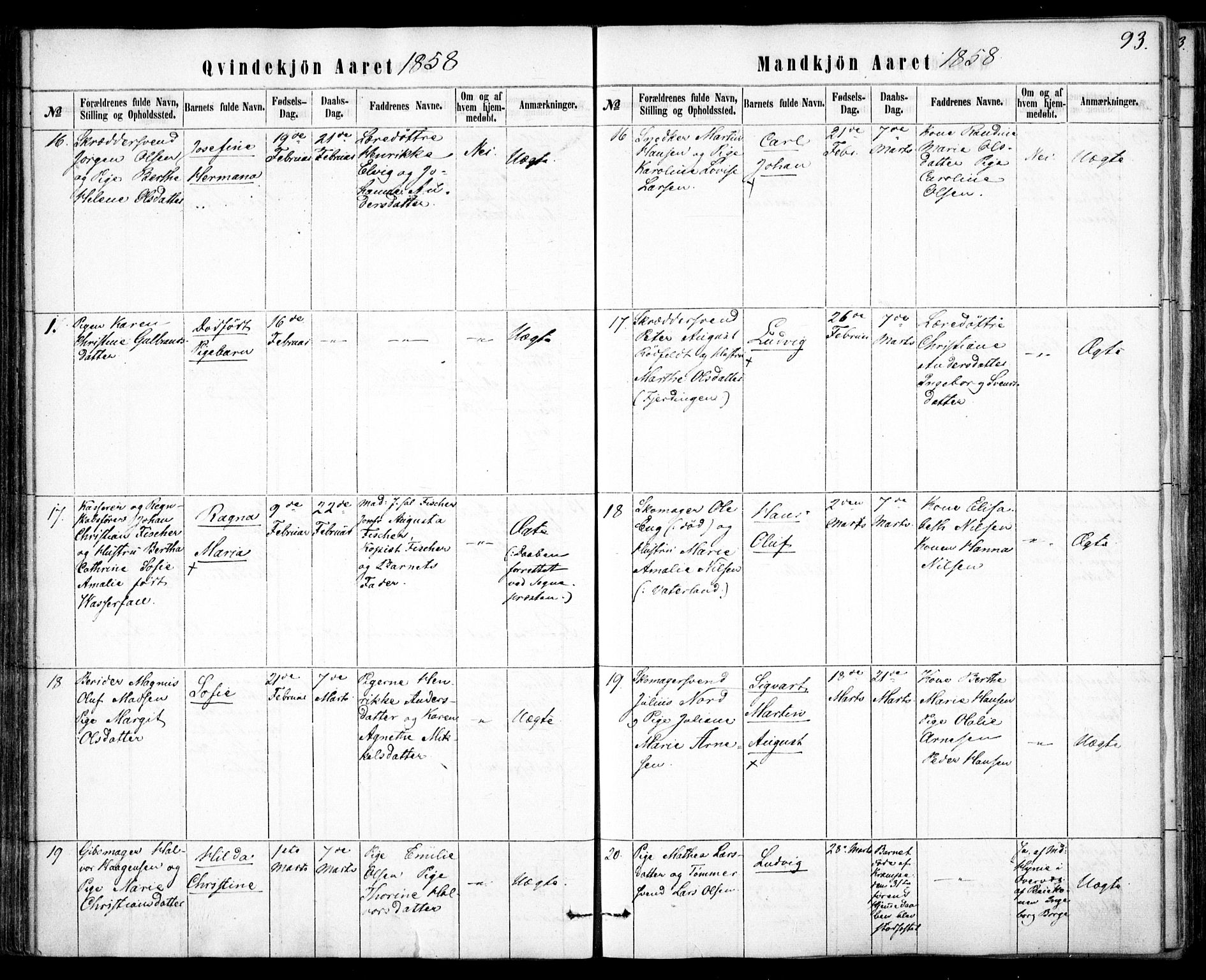 Rikshospitalet prestekontor Kirkebøker, SAO/A-10309b/F/L0004: Parish register (official) no. 4, 1853-1870, p. 93