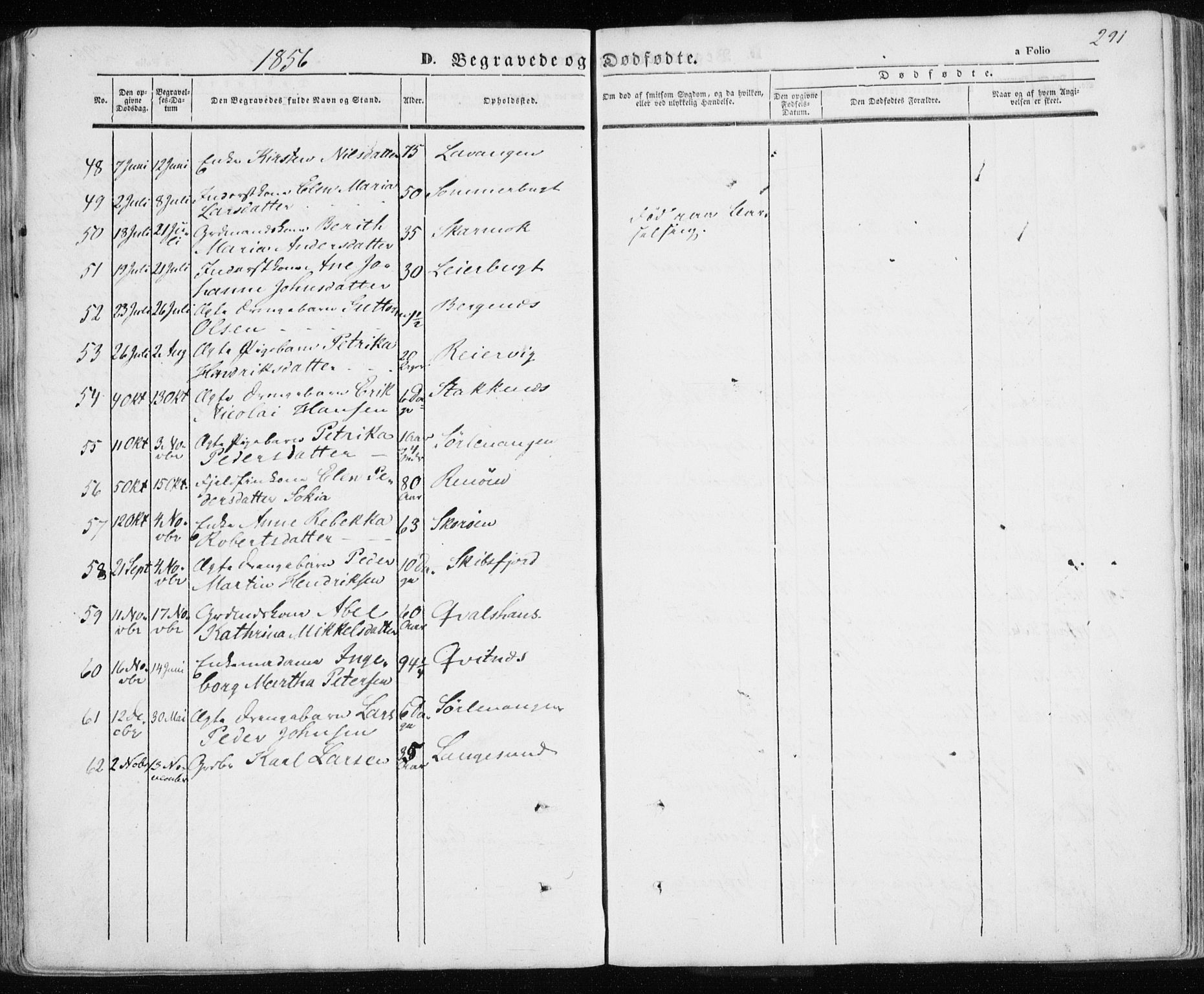 Karlsøy sokneprestembete, SATØ/S-1299/H/Ha/Haa/L0003kirke: Parish register (official) no. 3, 1843-1860, p. 291