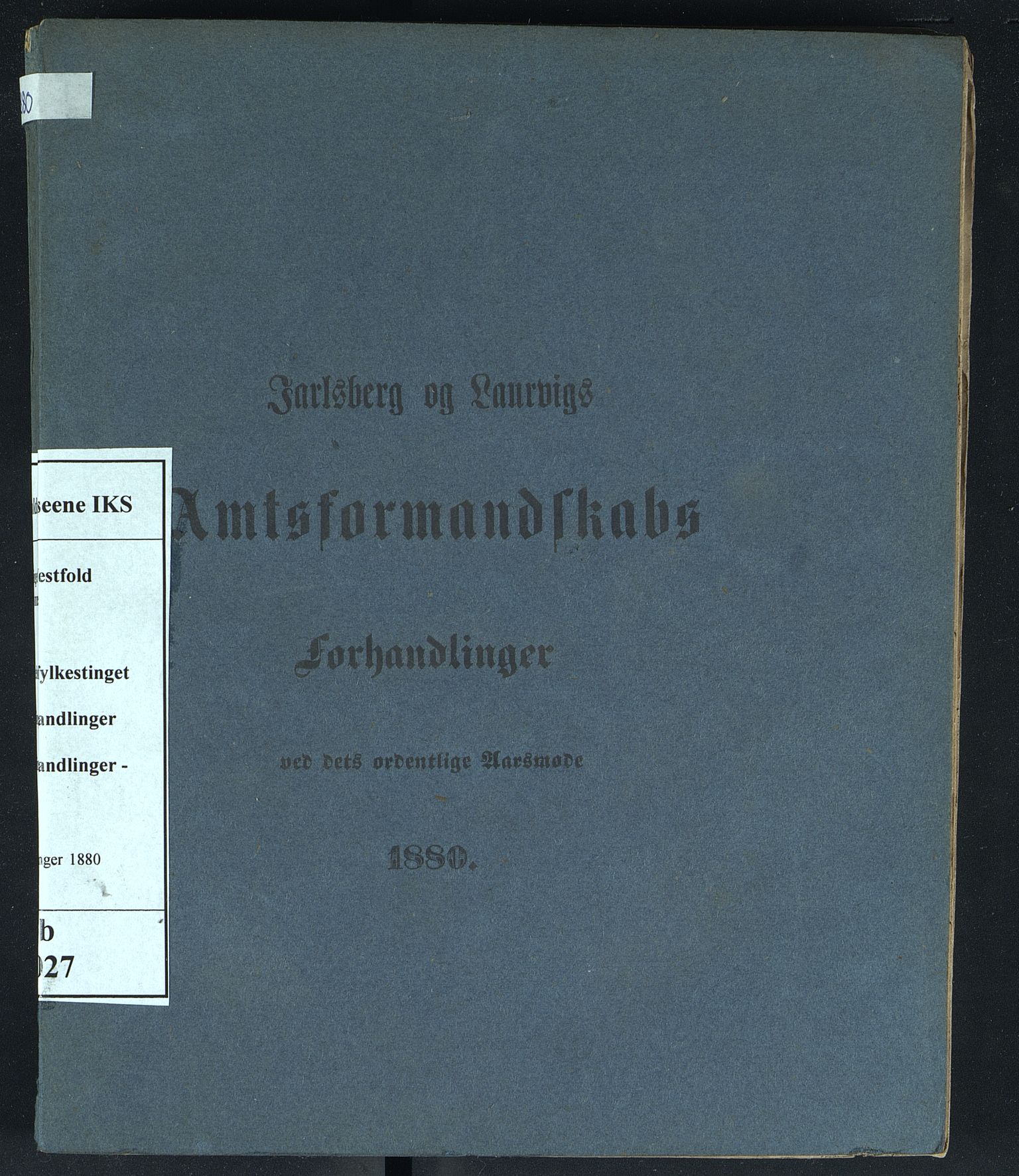 Vestfold fylkeskommune. Fylkestinget, VEMU/A-1315/A/Ab/Abb/L0027: Fylkestingsforhandlinger, 1880