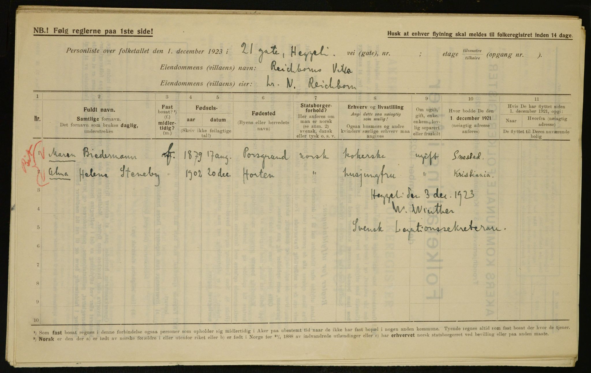 , Municipal Census 1923 for Aker, 1923, p. 6228