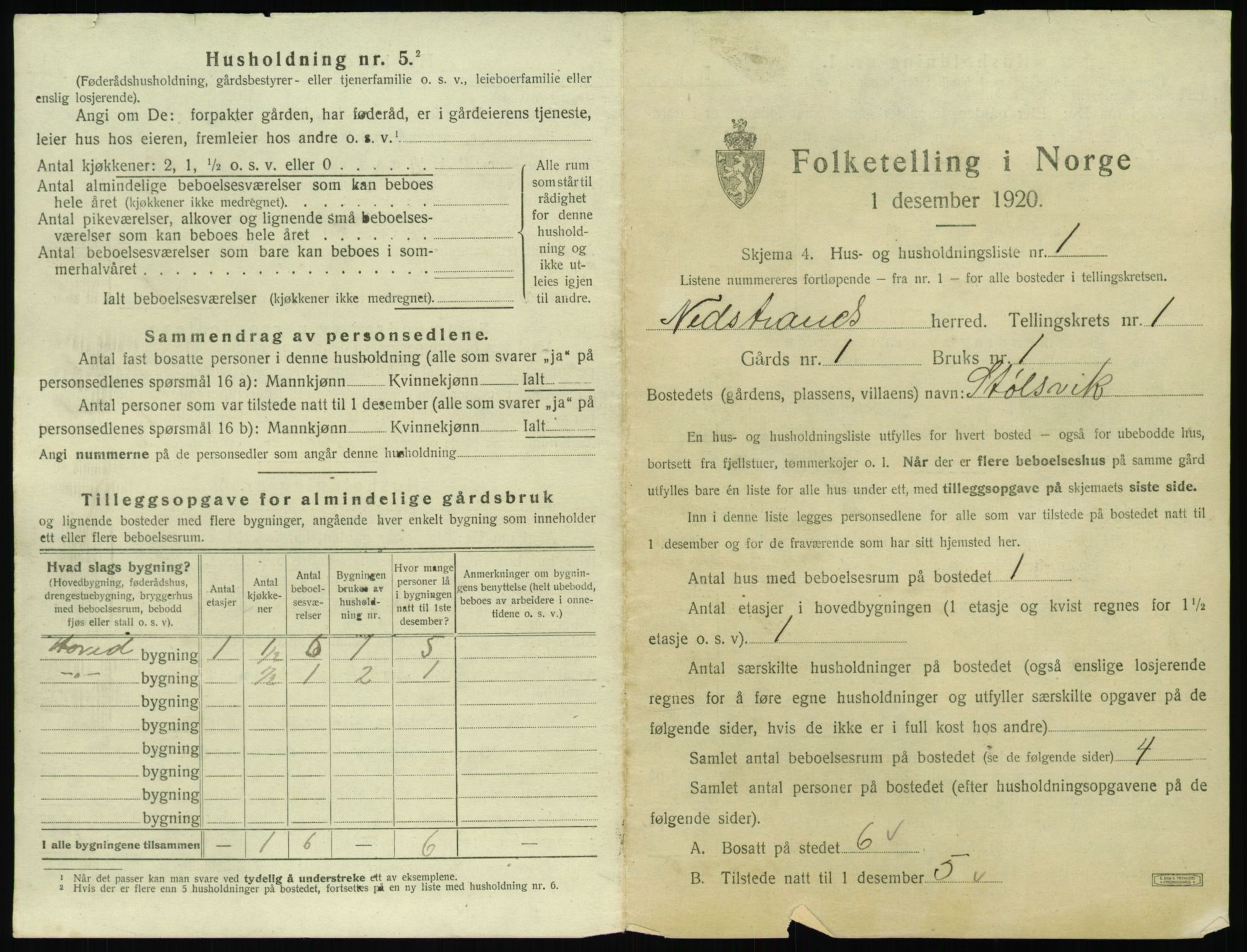 SAST, 1920 census for Nedstrand, 1920, p. 45