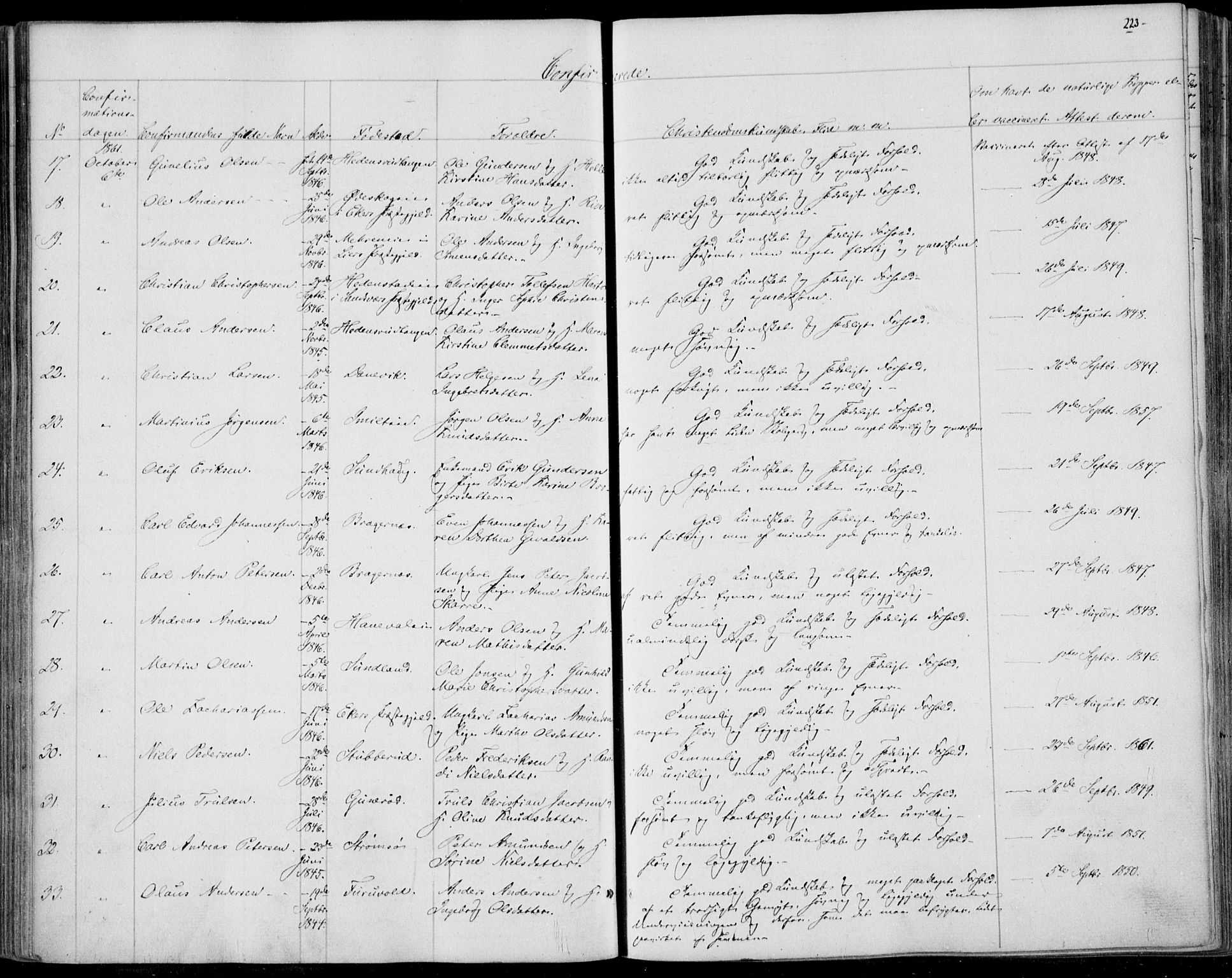 Skoger kirkebøker, SAKO/A-59/F/Fa/L0003: Parish register (official) no. I 3, 1842-1861, p. 223