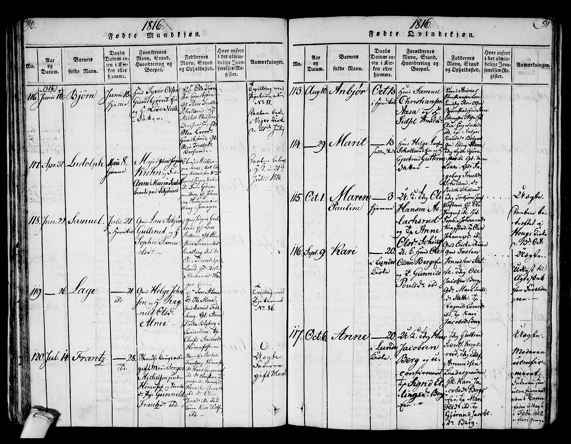 Norderhov kirkebøker, AV/SAKO-A-237/F/Fa/L0008: Parish register (official) no. 8, 1814-1833, p. 90-91