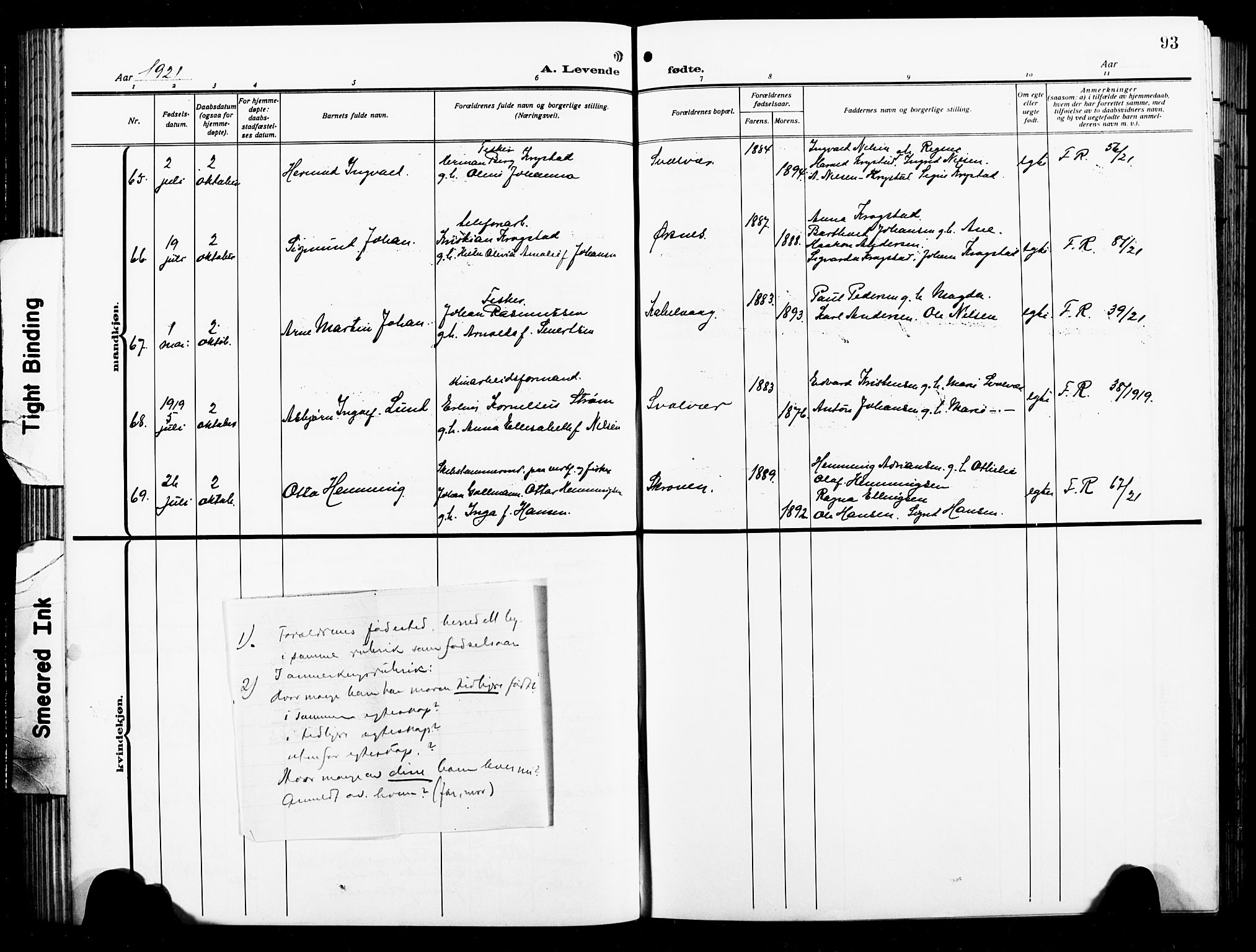 Ministerialprotokoller, klokkerbøker og fødselsregistre - Nordland, AV/SAT-A-1459/874/L1080: Parish register (copy) no. 874C09, 1915-1925, p. 93