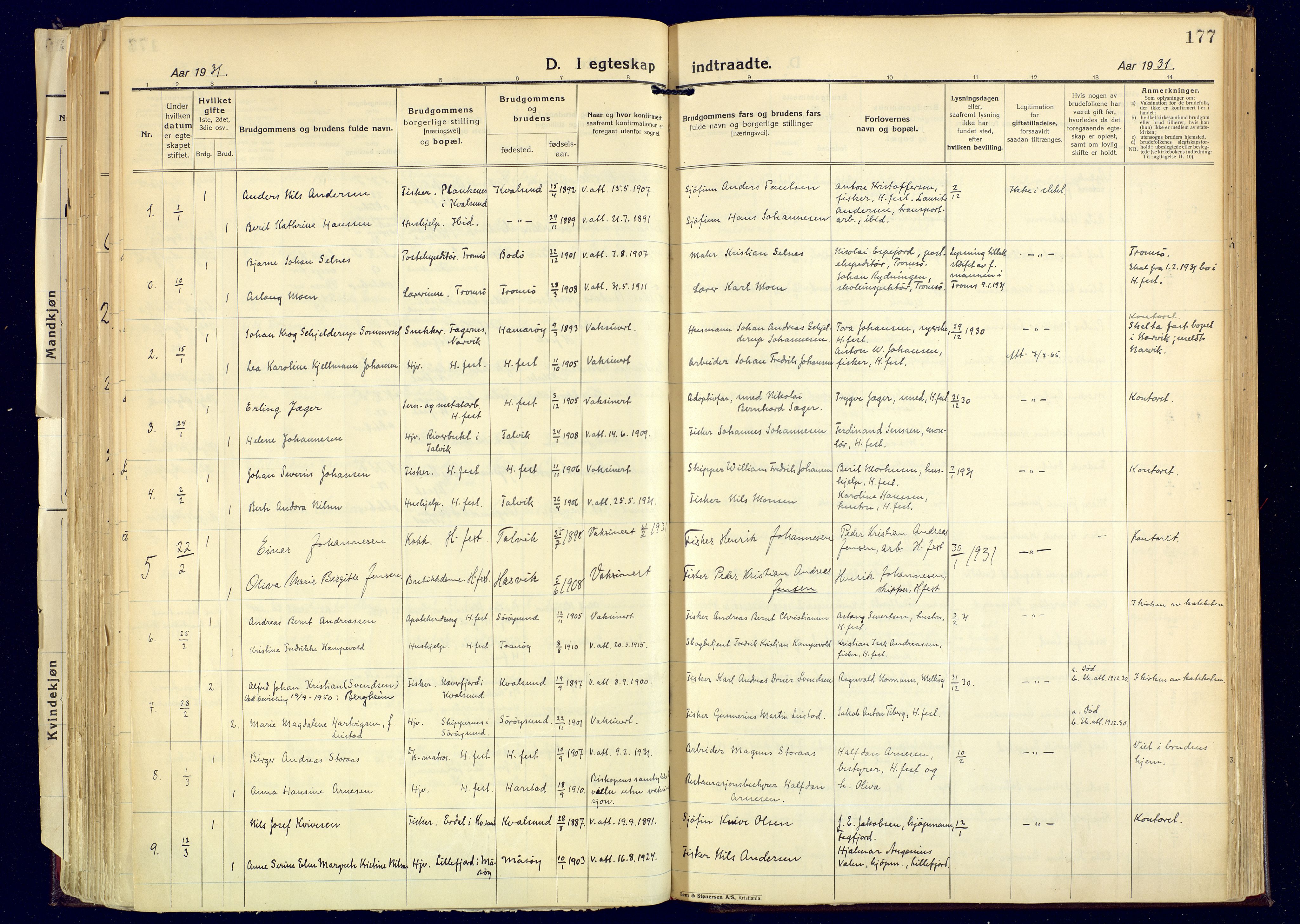 Hammerfest sokneprestkontor, AV/SATØ-S-1347/H/Ha/L0017.kirke: Parish register (official) no. 17, 1923-1933, p. 177