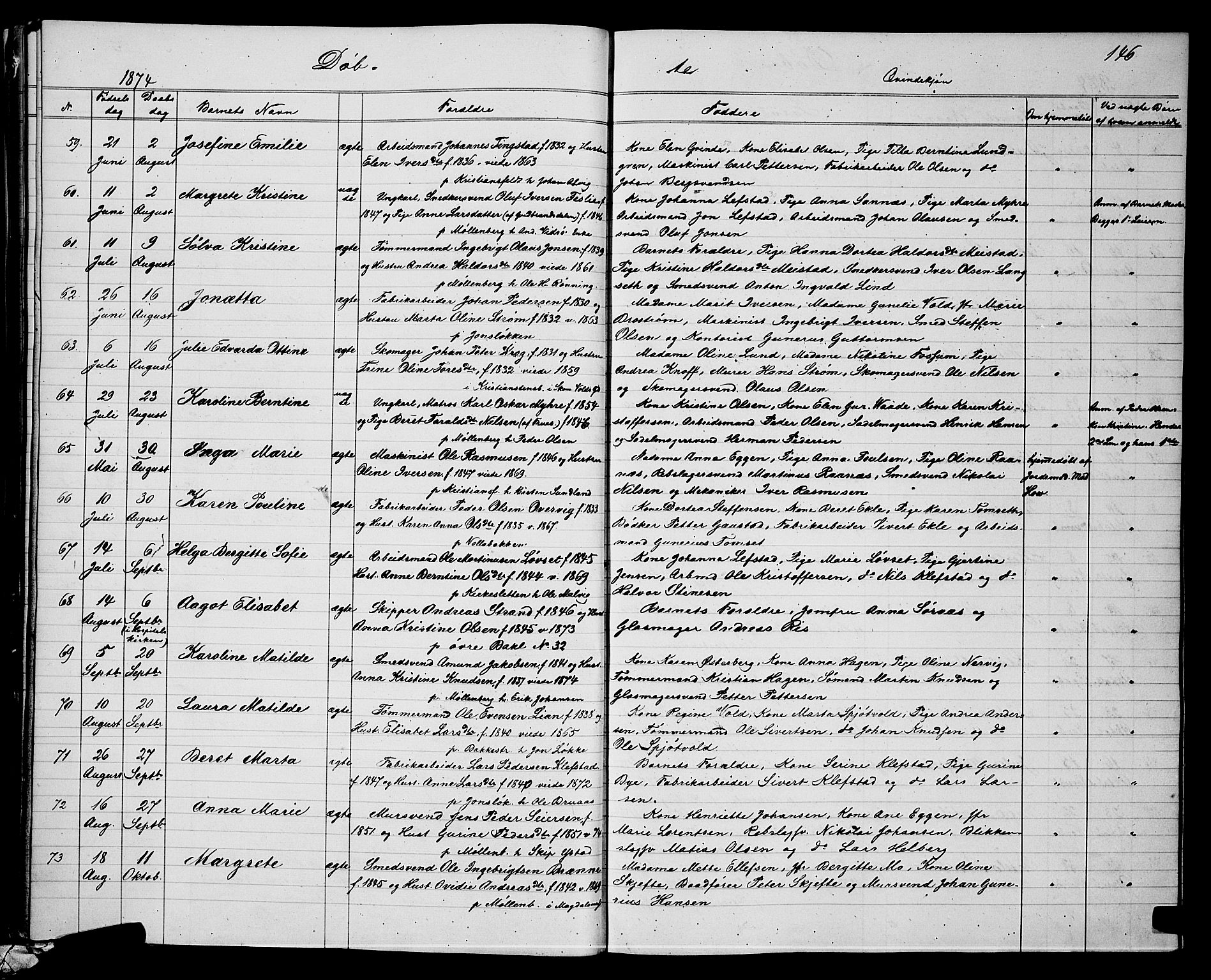 Ministerialprotokoller, klokkerbøker og fødselsregistre - Sør-Trøndelag, SAT/A-1456/604/L0220: Parish register (copy) no. 604C03, 1870-1885, p. 146