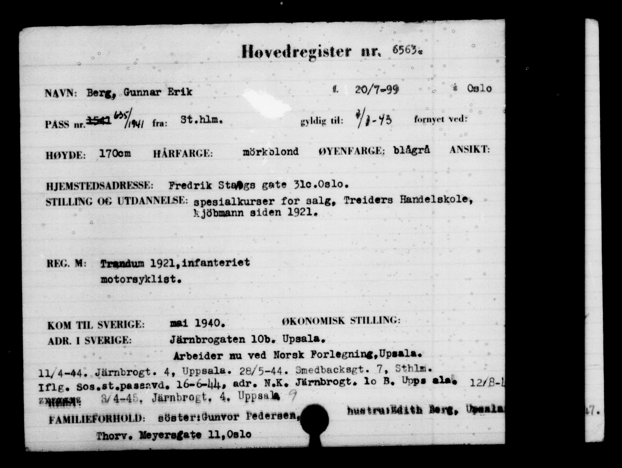 Utenriksstasjonene, Legasjonen i Stockholm, Flyktningkontoret, AV/RA-S-6753/V/Va/L0004: Kjesäterkartoteket, flyktninger med registreringsnr. 3496-6610, 1940-1945, p. 3627