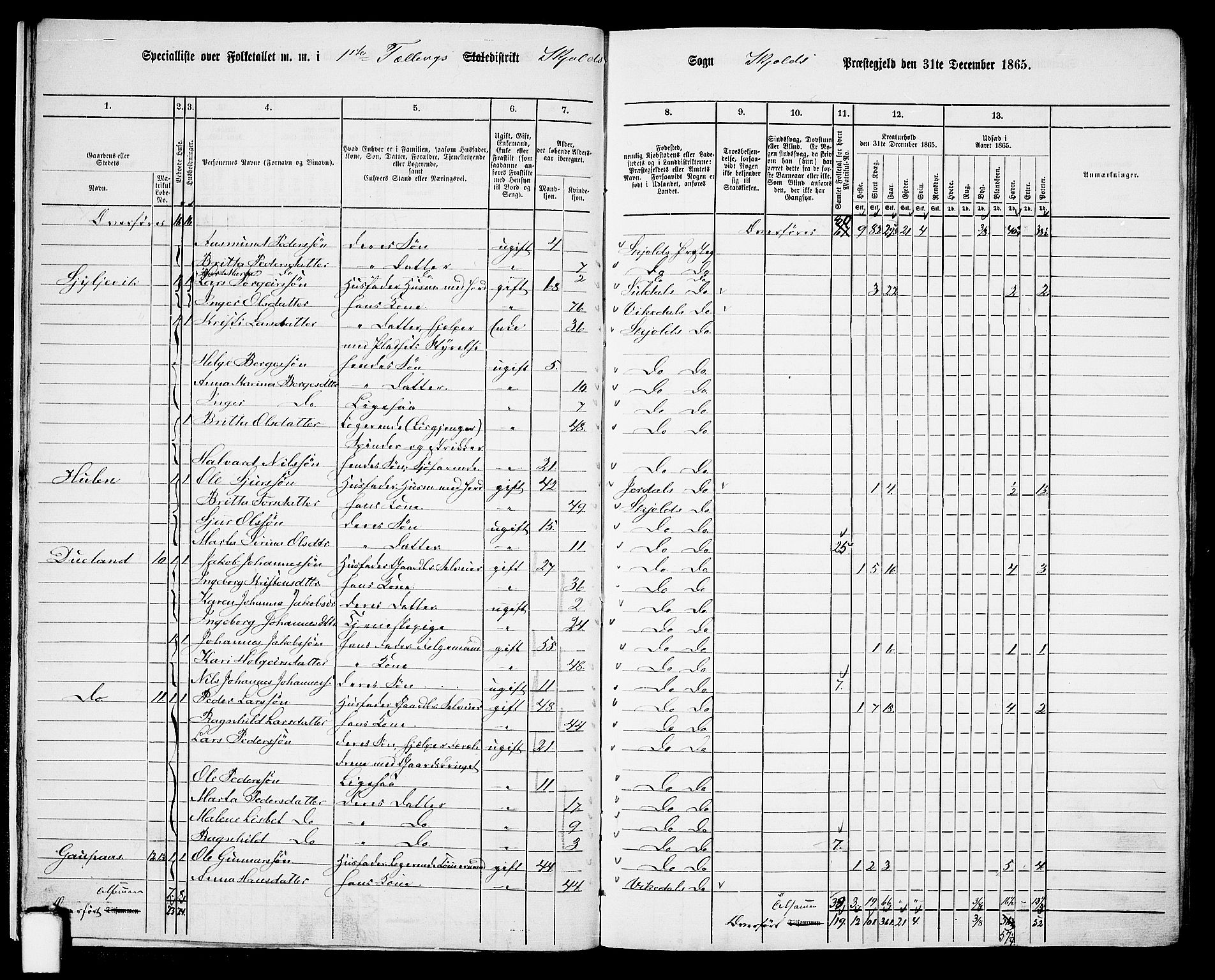 RA, 1865 census for Skjold, 1865, p. 15