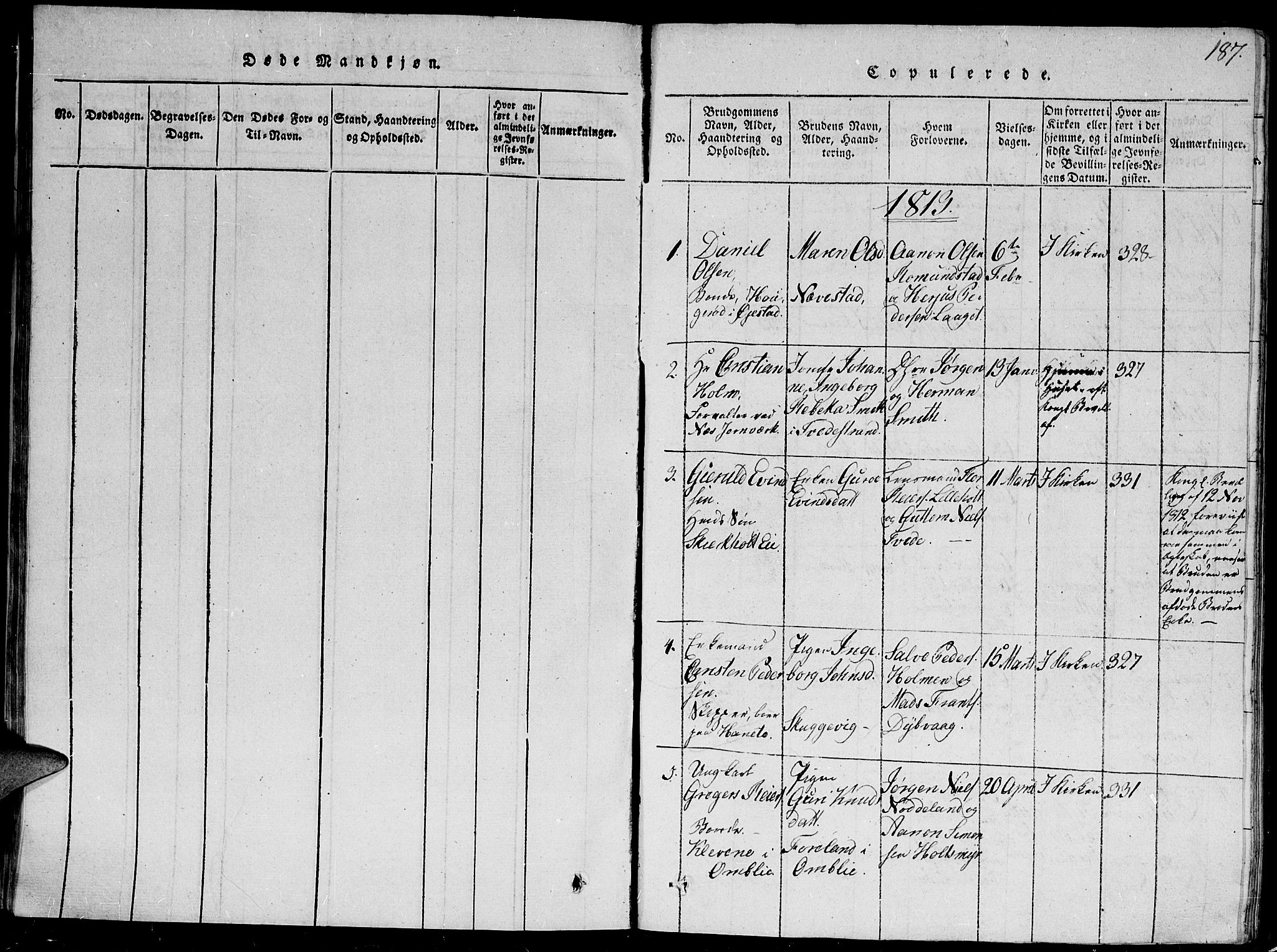 Holt sokneprestkontor, SAK/1111-0021/F/Fb/L0006: Parish register (copy) no. B 6, 1813-1823, p. 187