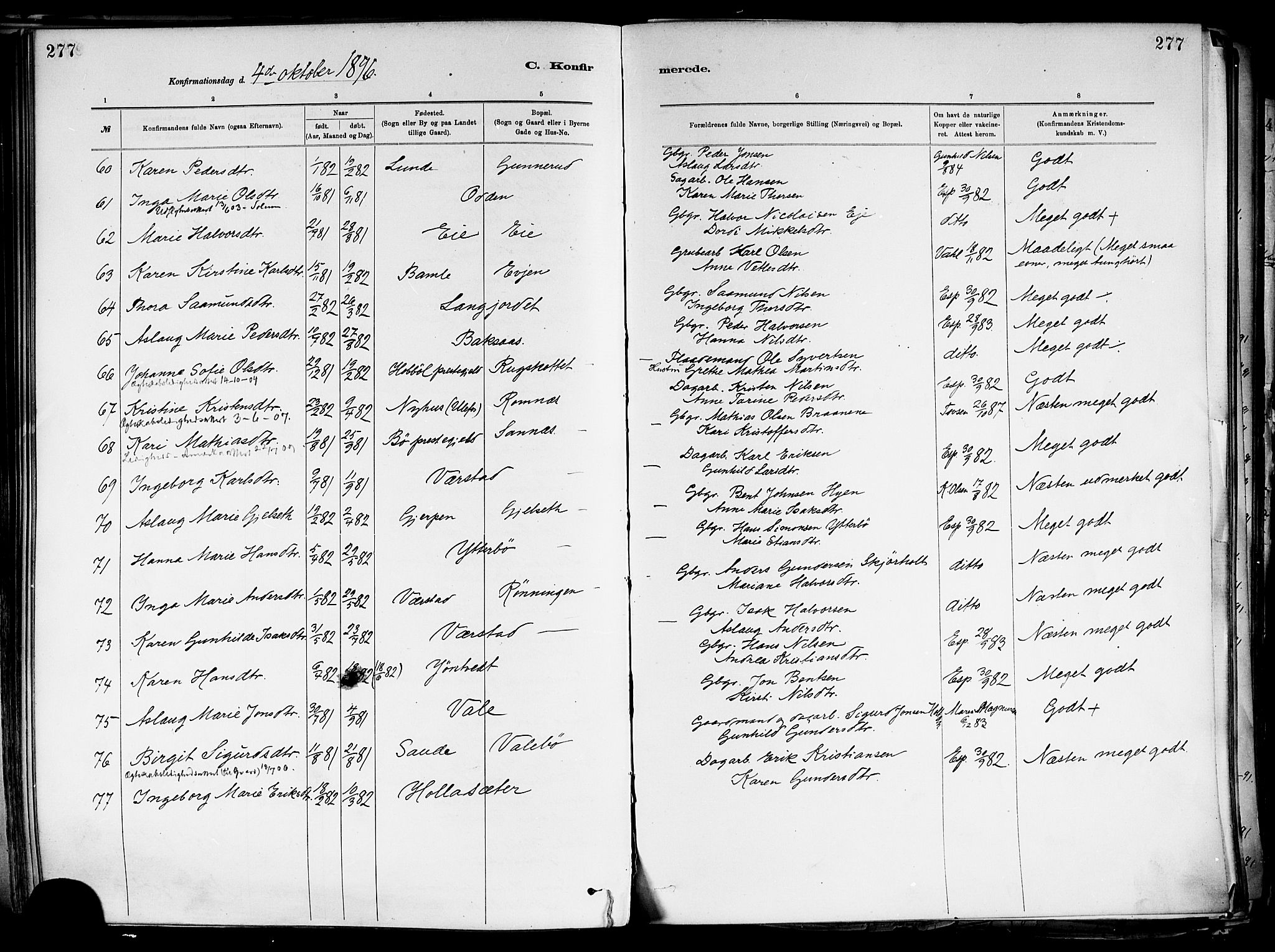 Holla kirkebøker, AV/SAKO-A-272/F/Fa/L0008: Parish register (official) no. 8, 1882-1897, p. 277