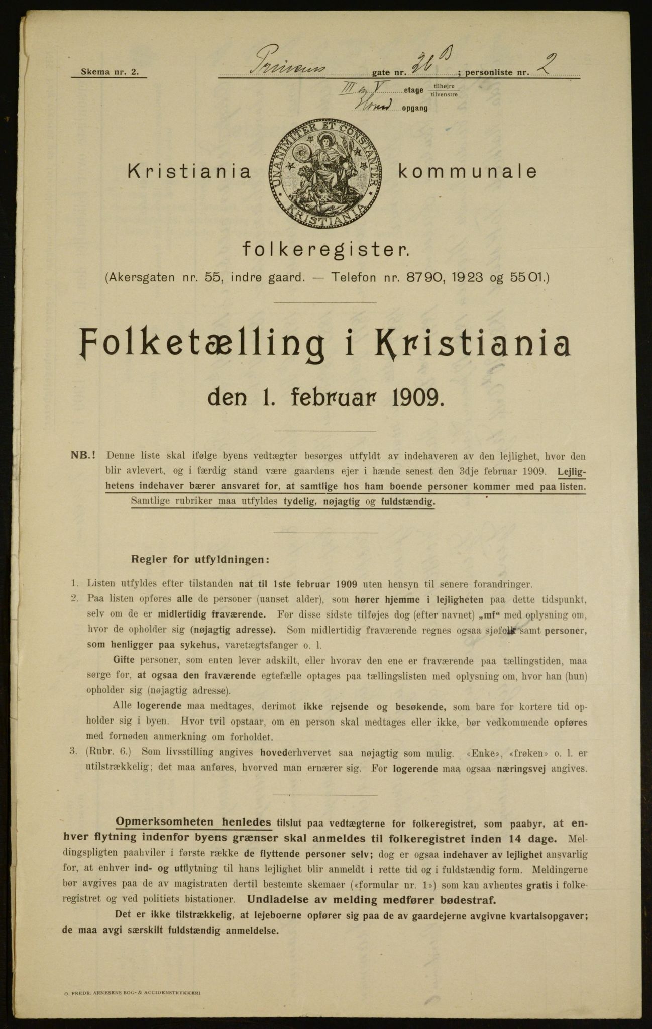 OBA, Municipal Census 1909 for Kristiania, 1909, p. 73696