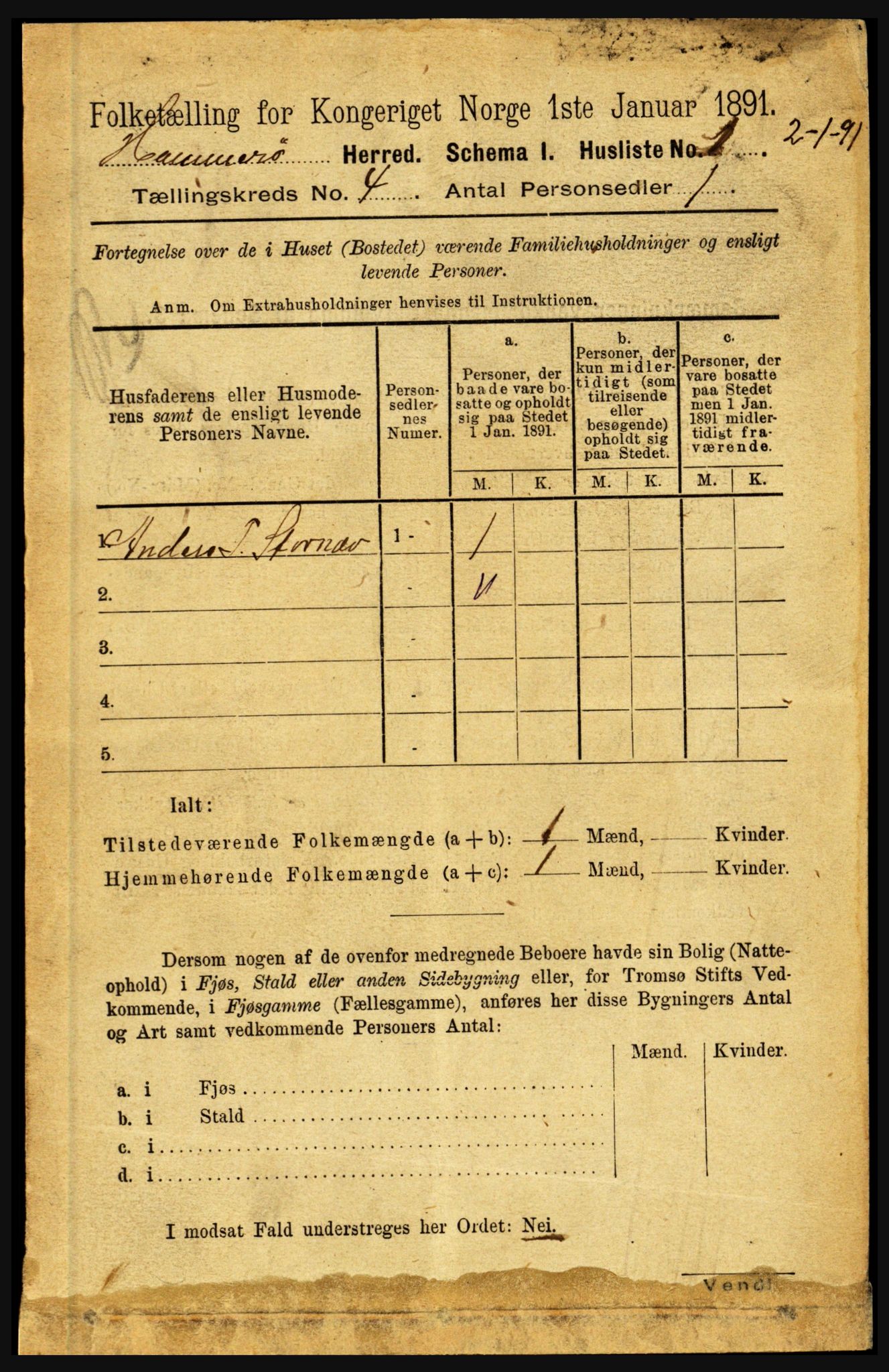 RA, 1891 census for 1849 Hamarøy, 1891, p. 1879