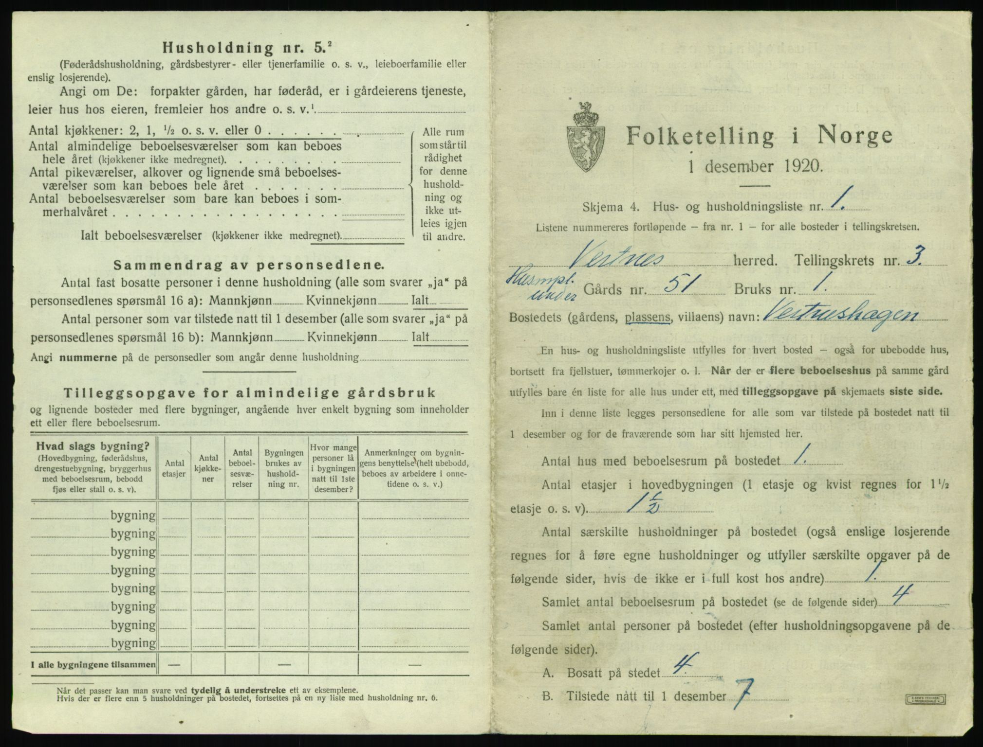 SAT, 1920 census for Vestnes, 1920, p. 313