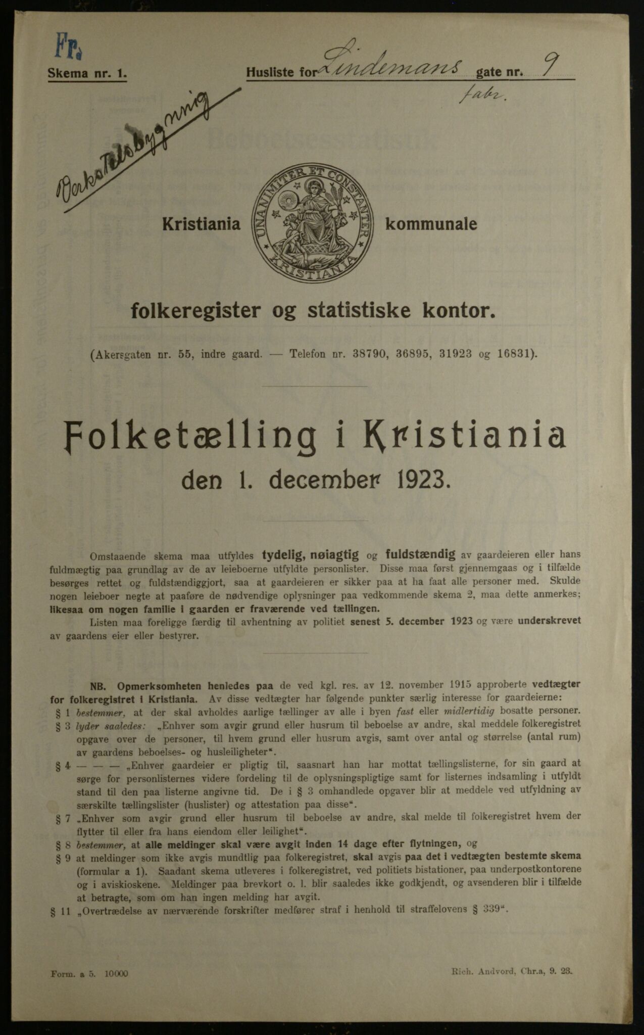 OBA, Municipal Census 1923 for Kristiania, 1923, p. 64036