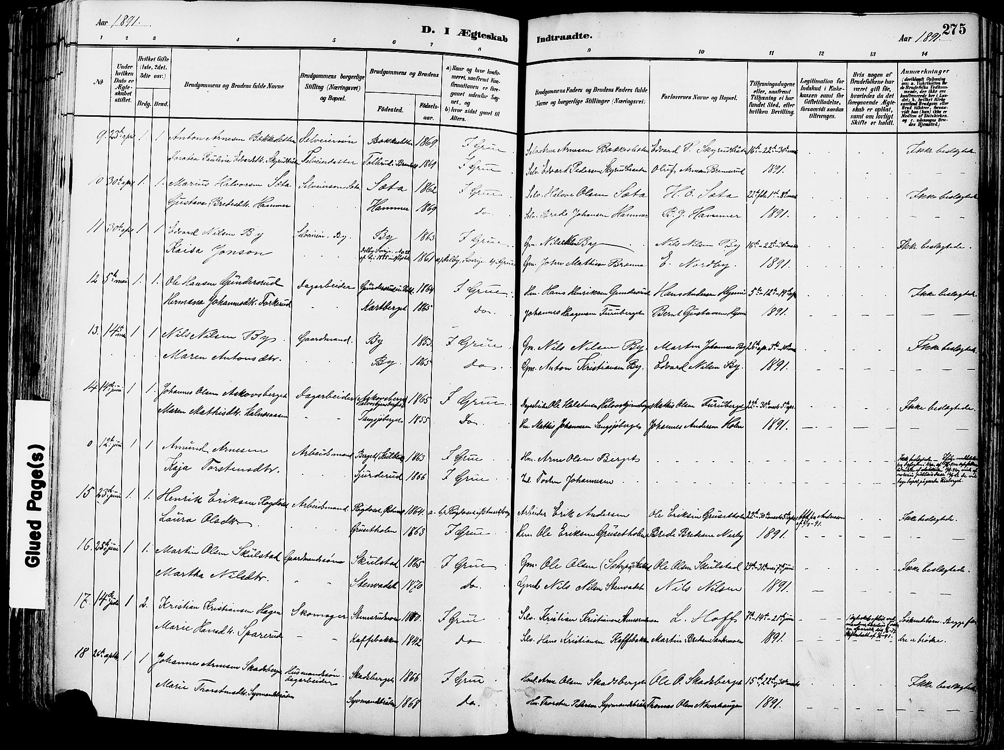 Grue prestekontor, AV/SAH-PREST-036/H/Ha/Haa/L0012: Parish register (official) no. 12, 1881-1897, p. 275