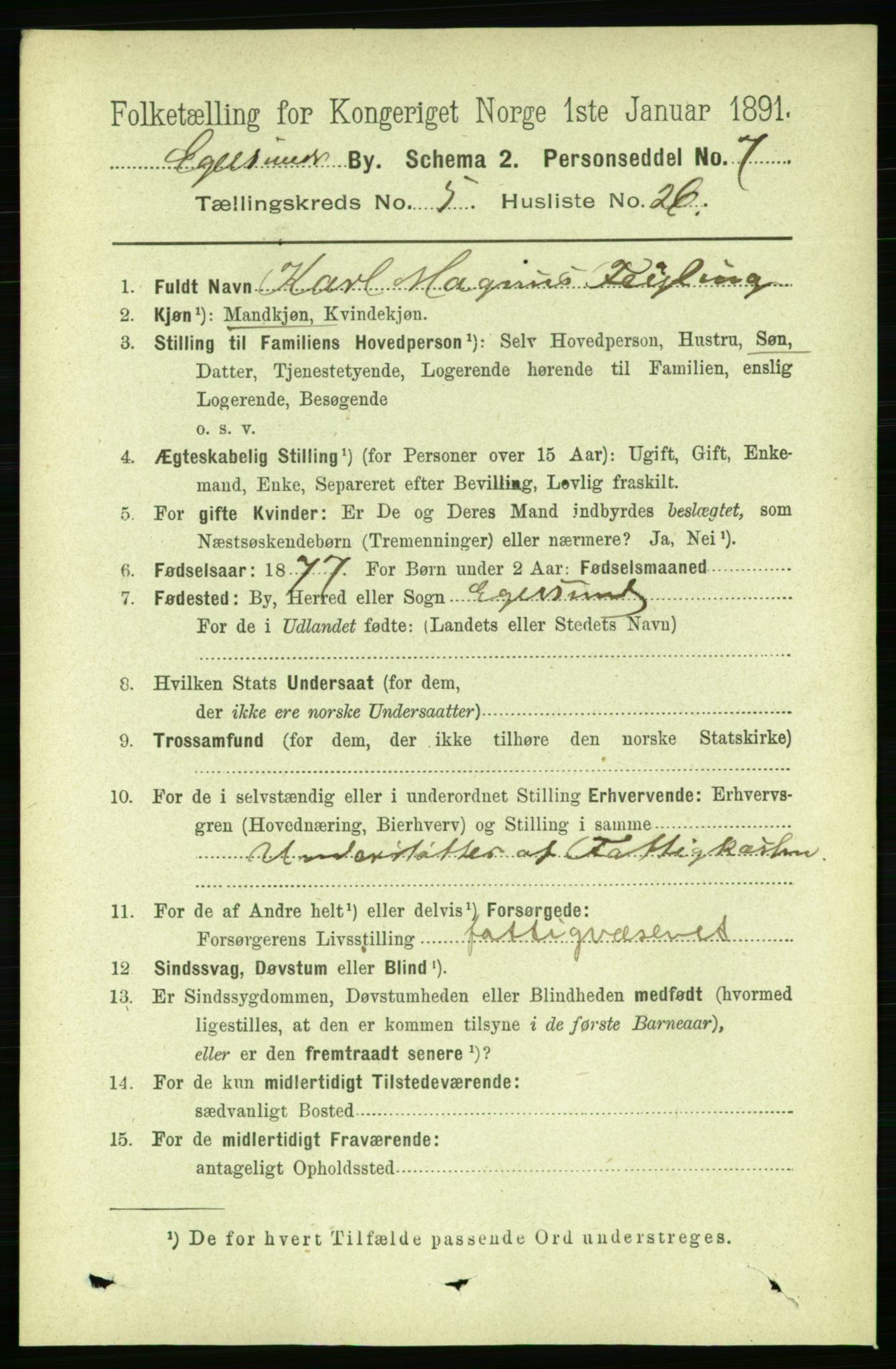 RA, 1891 census for 1101 Egersund, 1891, p. 978