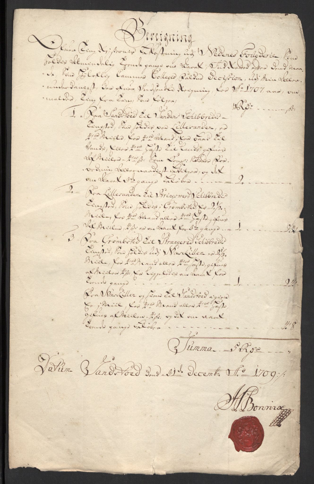 Rentekammeret inntil 1814, Reviderte regnskaper, Fogderegnskap, AV/RA-EA-4092/R39/L2318: Fogderegnskap Nedenes, 1706-1709, p. 546