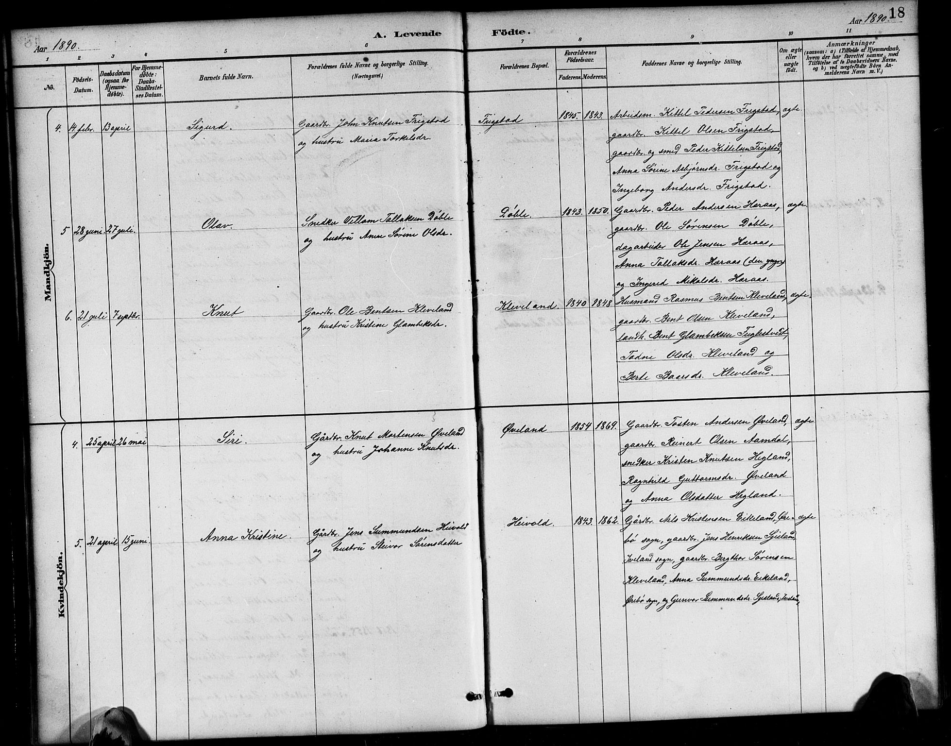 Bjelland sokneprestkontor, AV/SAK-1111-0005/F/Fb/Fbb/L0005: Parish register (copy) no. B 5, 1887-1918, p. 18