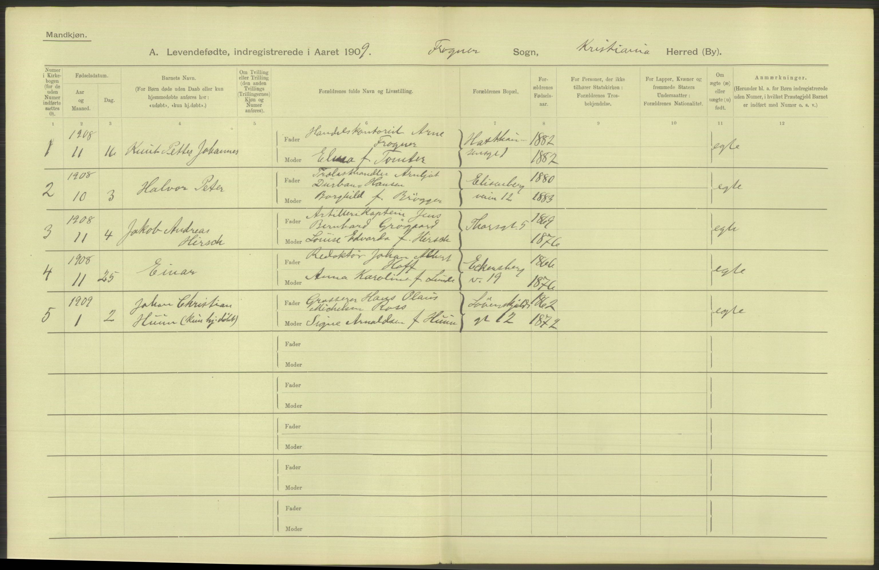 Statistisk sentralbyrå, Sosiodemografiske emner, Befolkning, AV/RA-S-2228/D/Df/Dfa/Dfag/L0007: Kristiania: Levendefødte menn og kvinner., 1909, p. 350