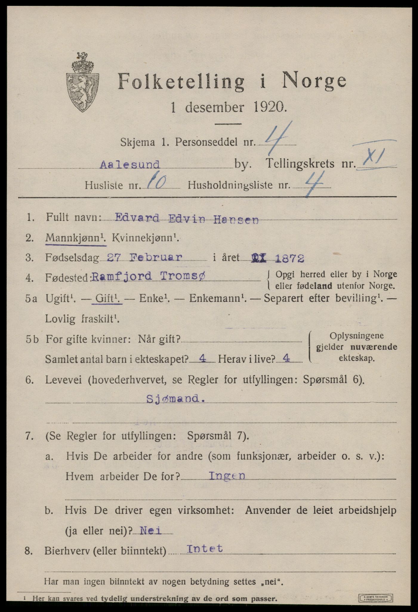 SAT, 1920 census for Ålesund, 1920, p. 24926