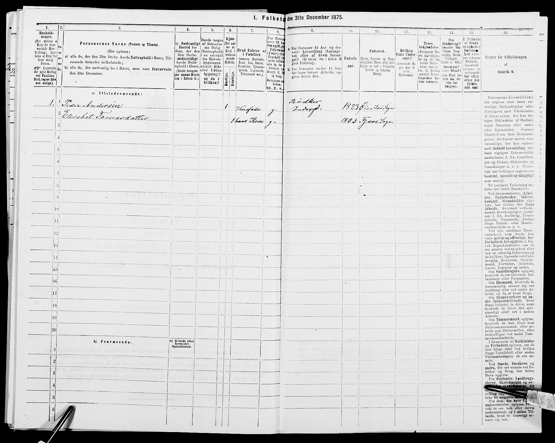 SAK, 1875 census for 0915P Dypvåg, 1875, p. 916