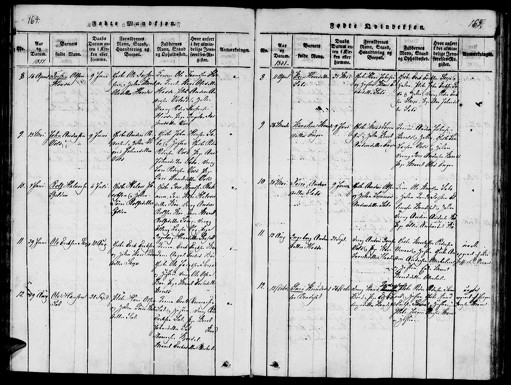 Ministerialprotokoller, klokkerbøker og fødselsregistre - Møre og Romsdal, SAT/A-1454/543/L0561: Parish register (official) no. 543A01, 1818-1853, p. 164-165
