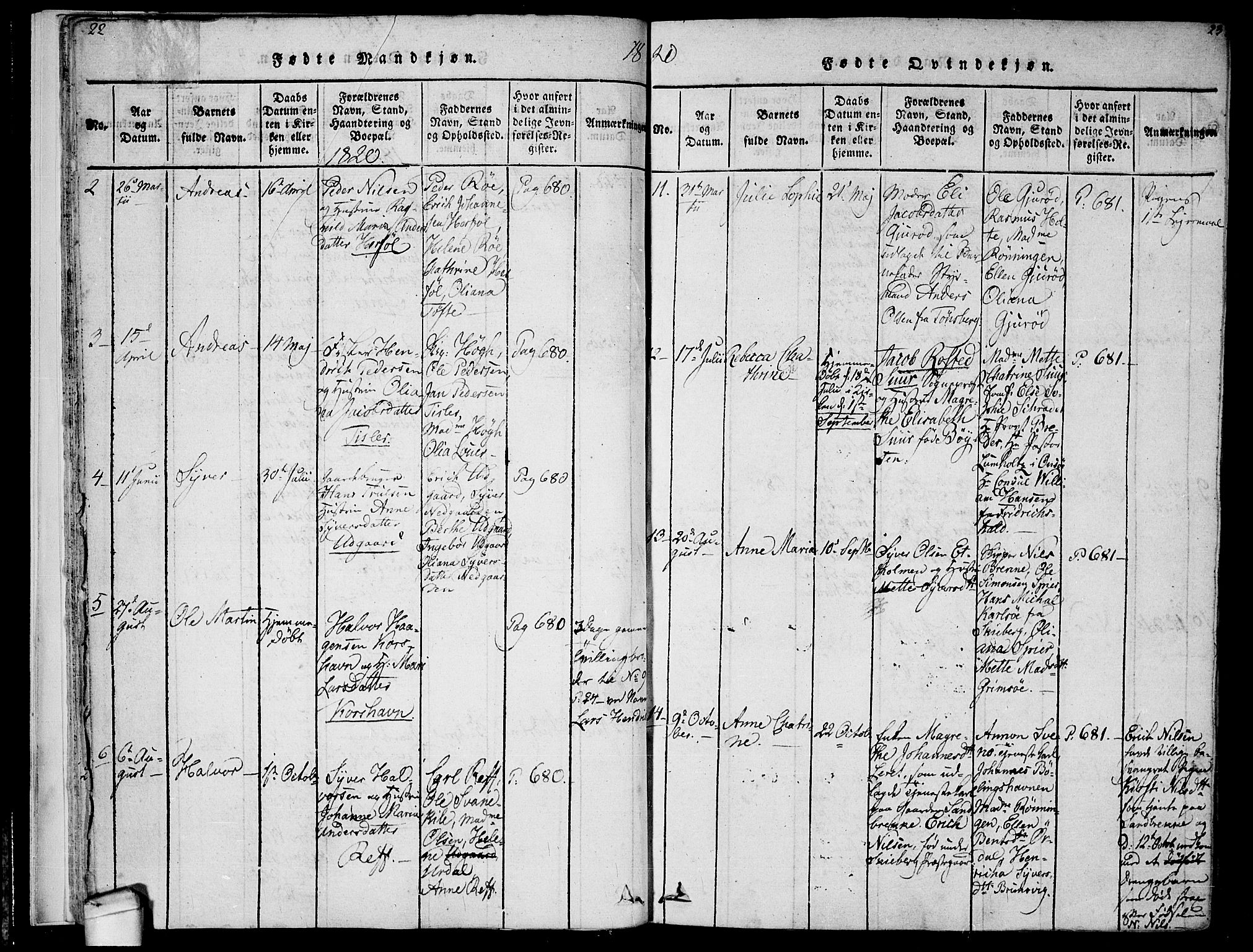Hvaler prestekontor Kirkebøker, SAO/A-2001/F/Fa/L0005: Parish register (official) no. I 5, 1816-1845, p. 22-23