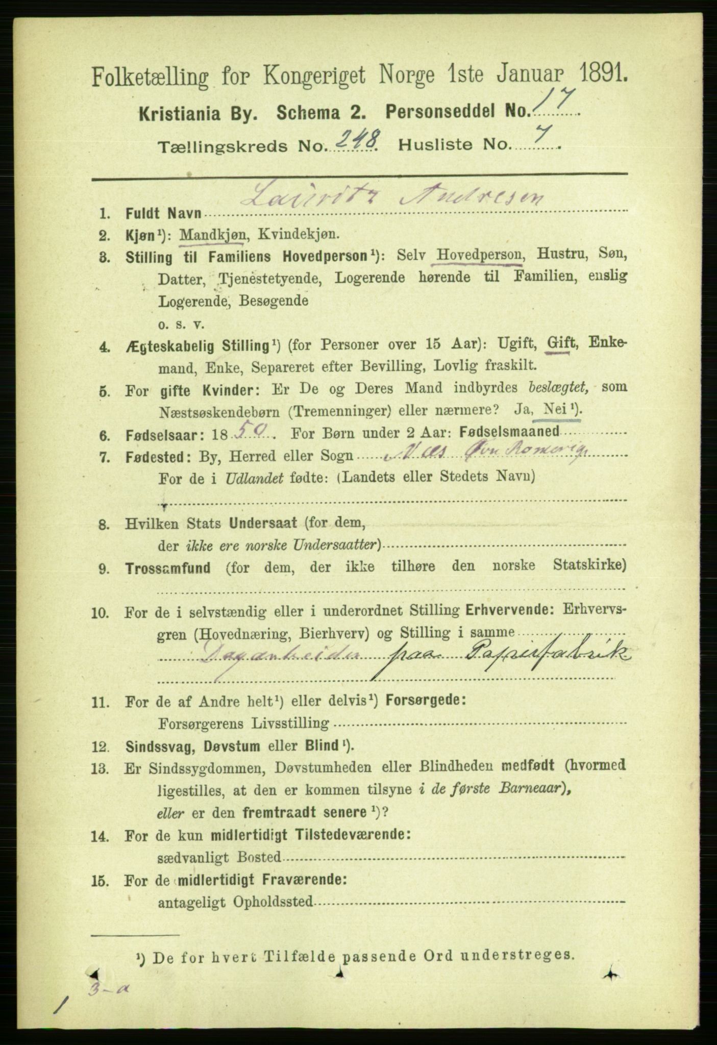 RA, 1891 census for 0301 Kristiania, 1891, p. 151316